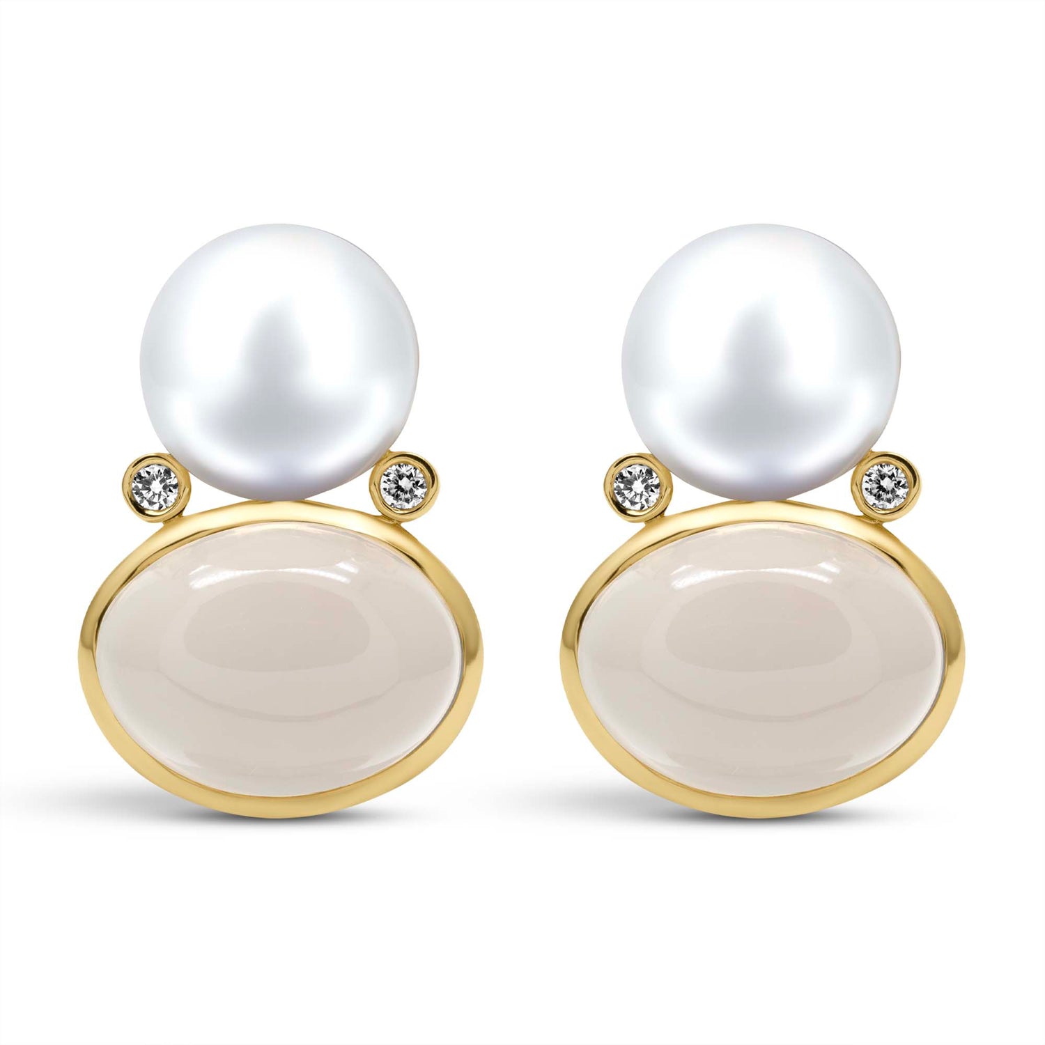 Earrings - Fresh Water Pearl, Moonstone And Diamond | Singhvi Jewels