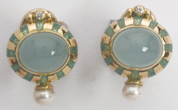 Repair - Earrings - Aquamarine, Diamond and Pearl (Enamel) (1395H)