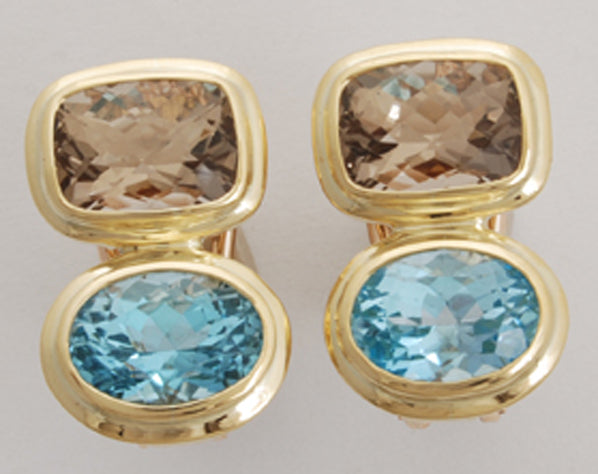 Repair - Pendant - Blue Topaz & Smokey Quartz in 18K Gold (1464C)