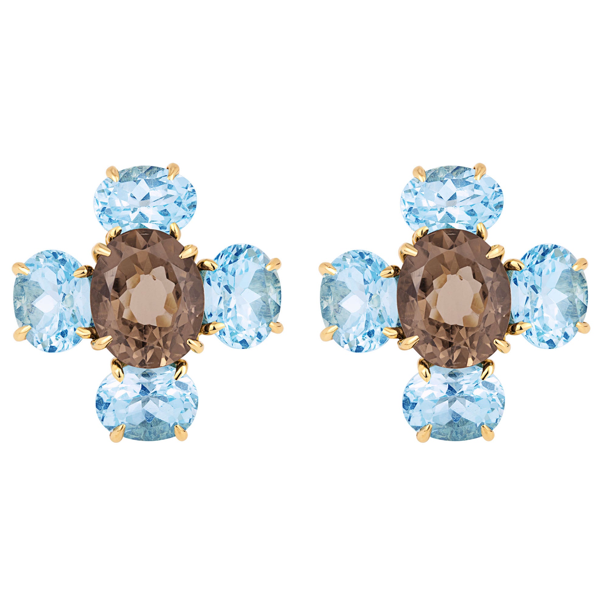 Earrings - Smokey Quartz and Blue Topaz | Singhvi Jewels