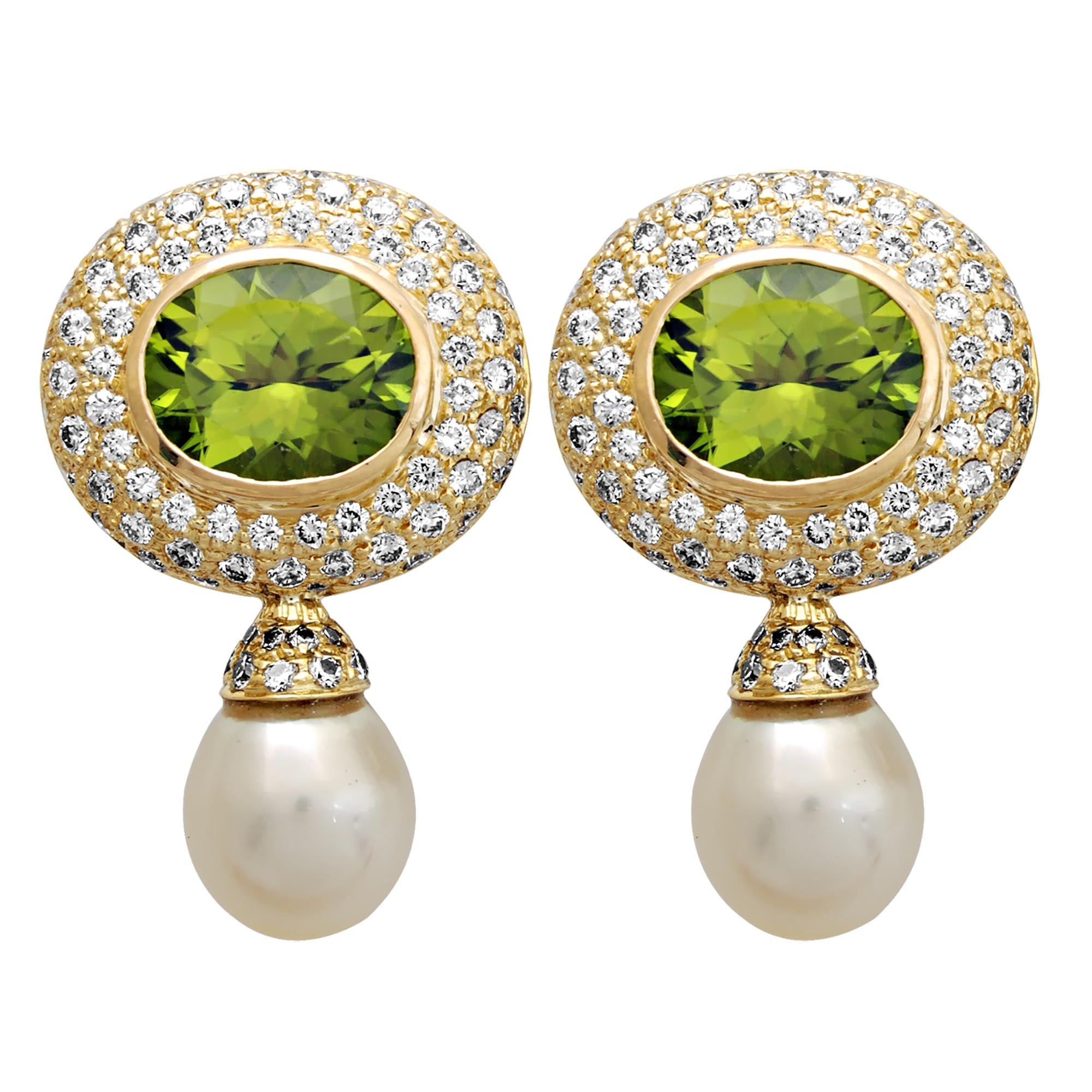 Earrings - Peridot, South Sea Pearl And Diamond