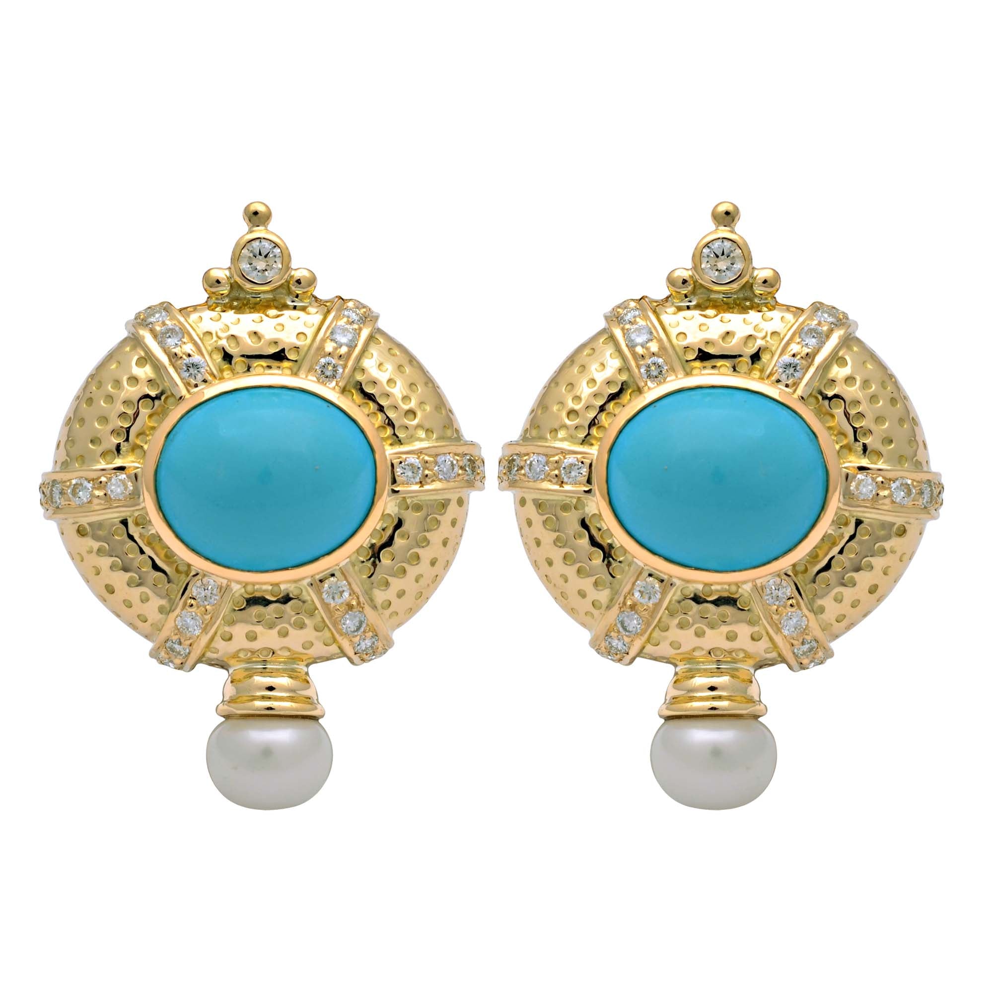 Earrings - Turquoise, Pearl and Diamond | Singhvi Jewels