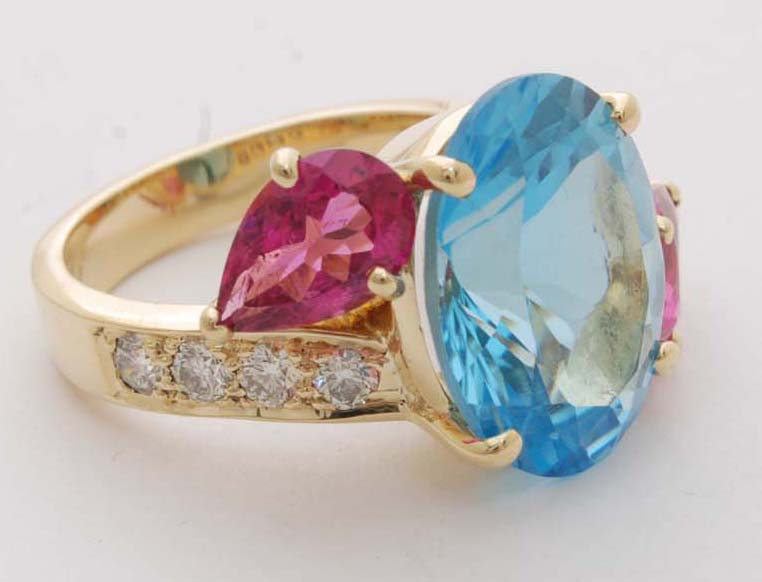 Repair - Ring - Blue Topaz, Rubellite and Diamond in 18K Gold (1792L) | Singhvi Jewels