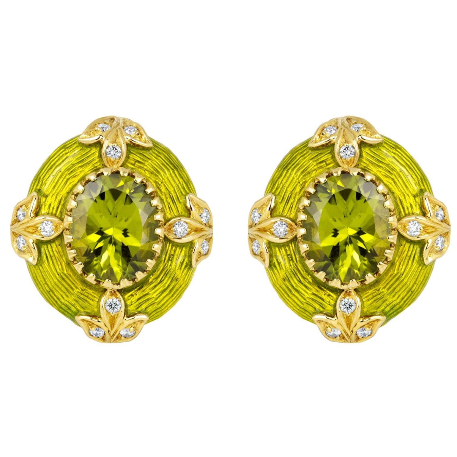 Earrings - Peridot and Diamond (Enamel) | Singhvi Jewels