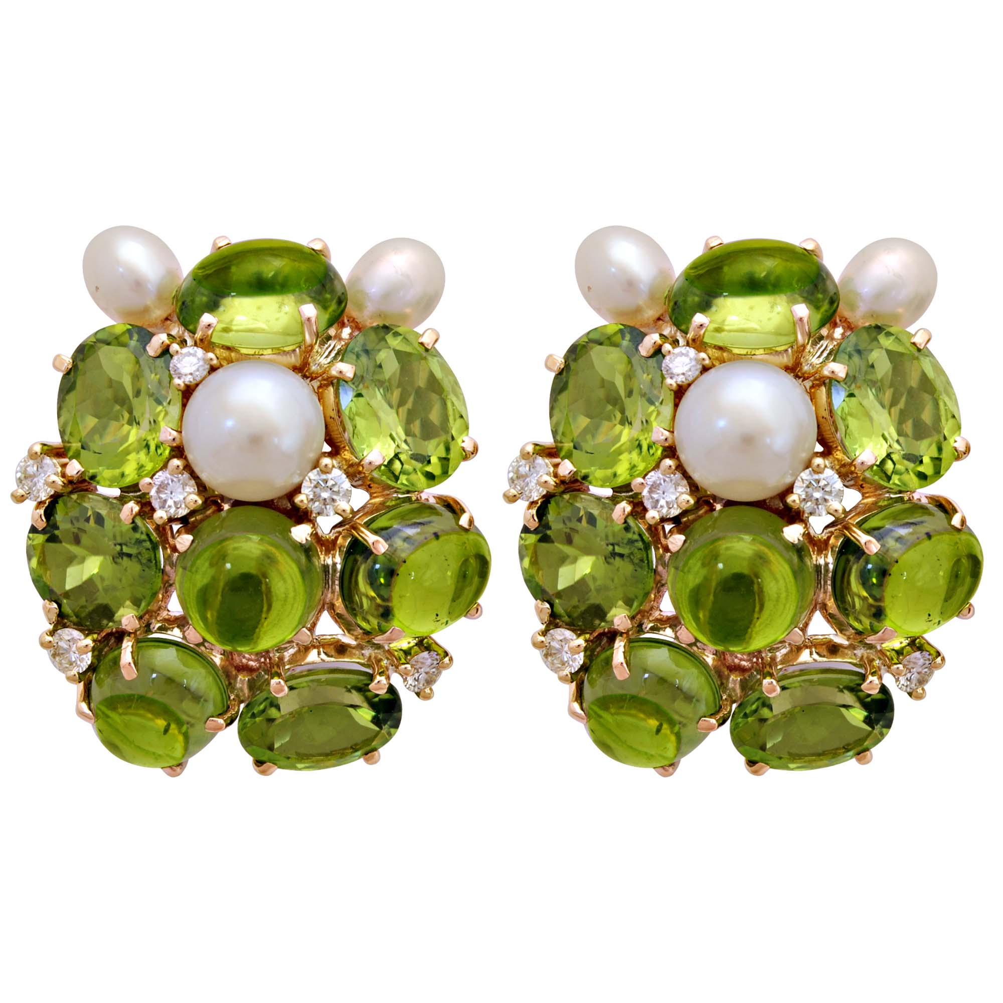 Earrings - Peridot, Pearl and Diamond | Singhvi Jewels