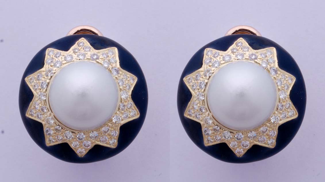 Repair - Earrings - Pearl and Diamond in 18K (Enamel) (1835G) | Singhvi Jewels