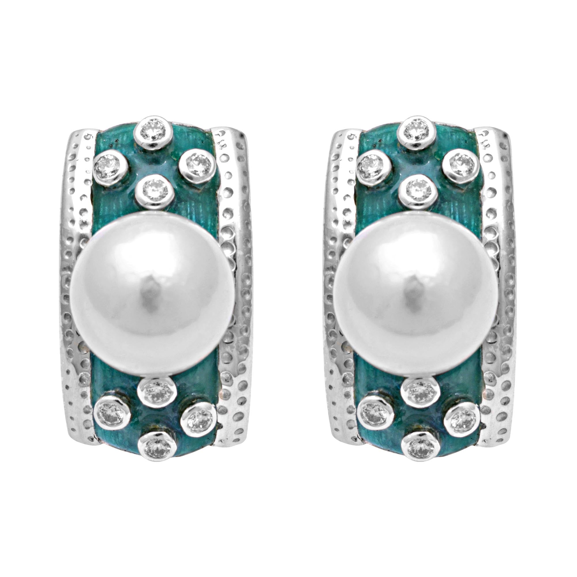 Earrings - South Sea Pearl And Diamond (Enamel)
