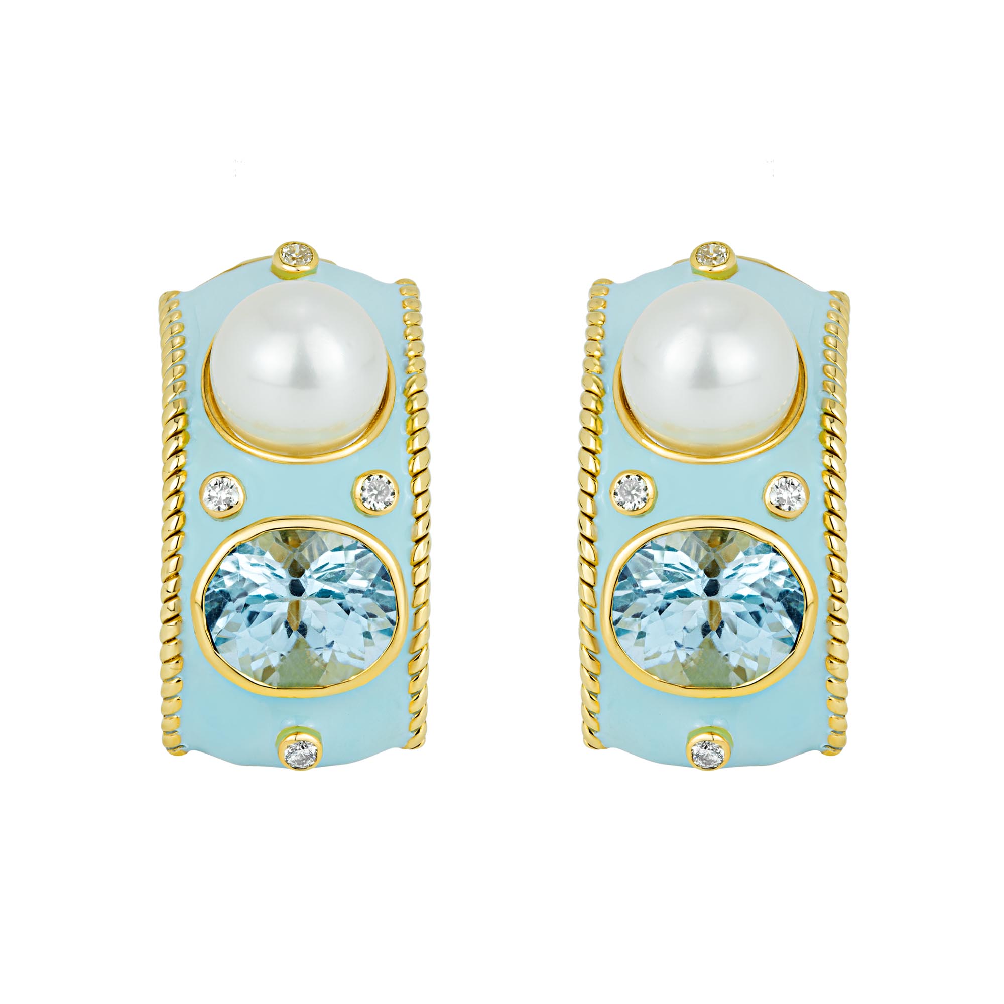 Earrings - Blue Topaz, South Sea Pearl and Diamond (Enamel) | Singhvi Jewels