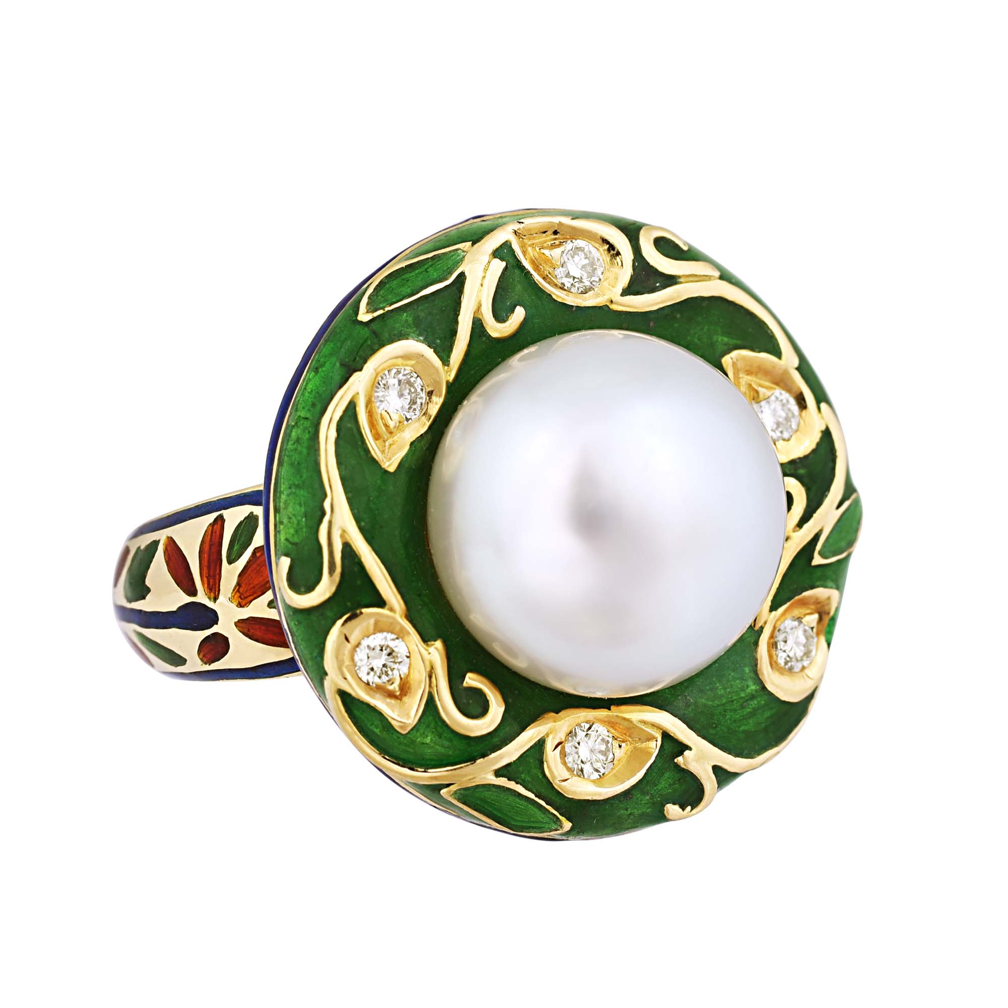 Ring-South Sea Pearl and Diamond (Enamel) (2022I) | Singhvi Jewels