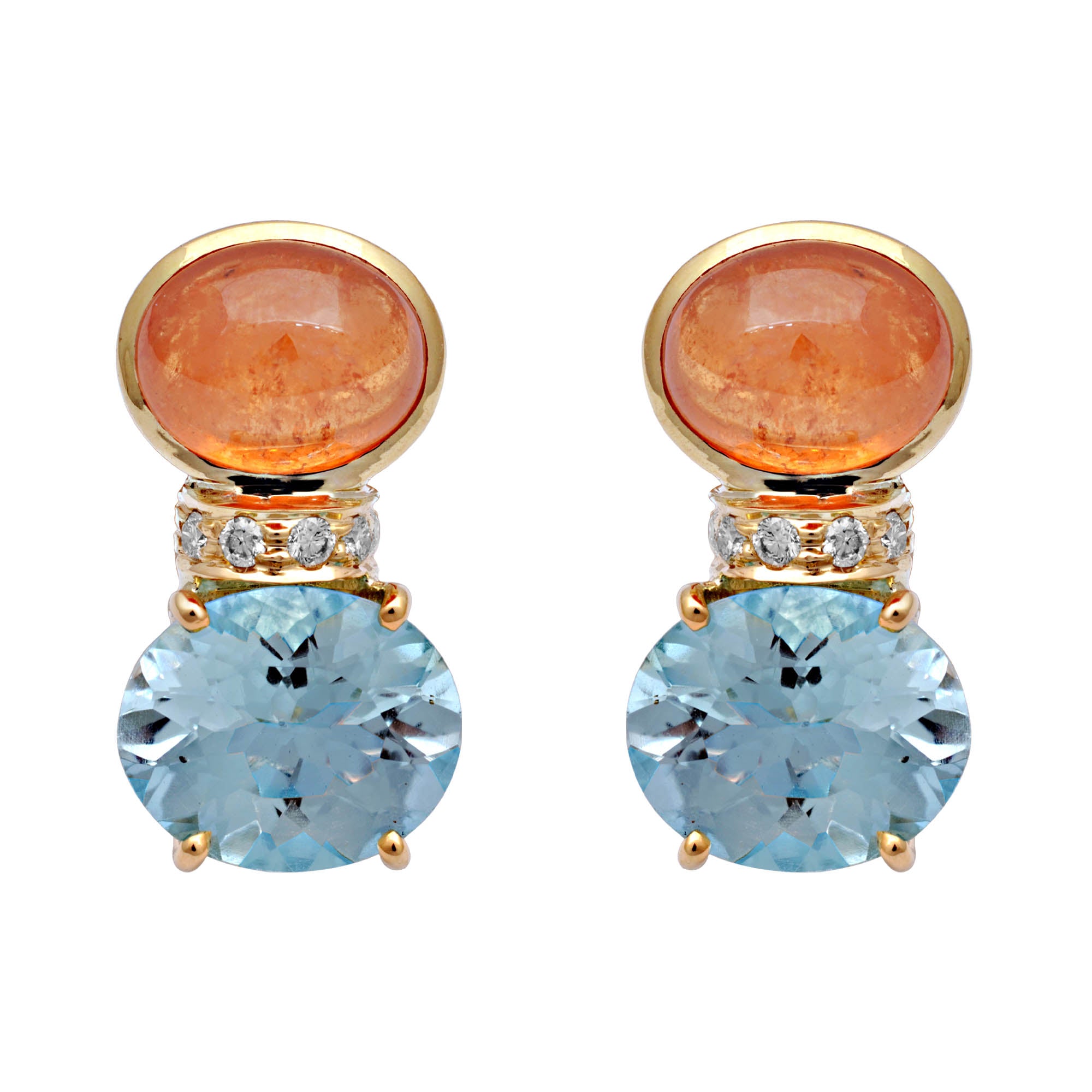 Earrings - Orange Garnet, Blue Topaz And Diamond