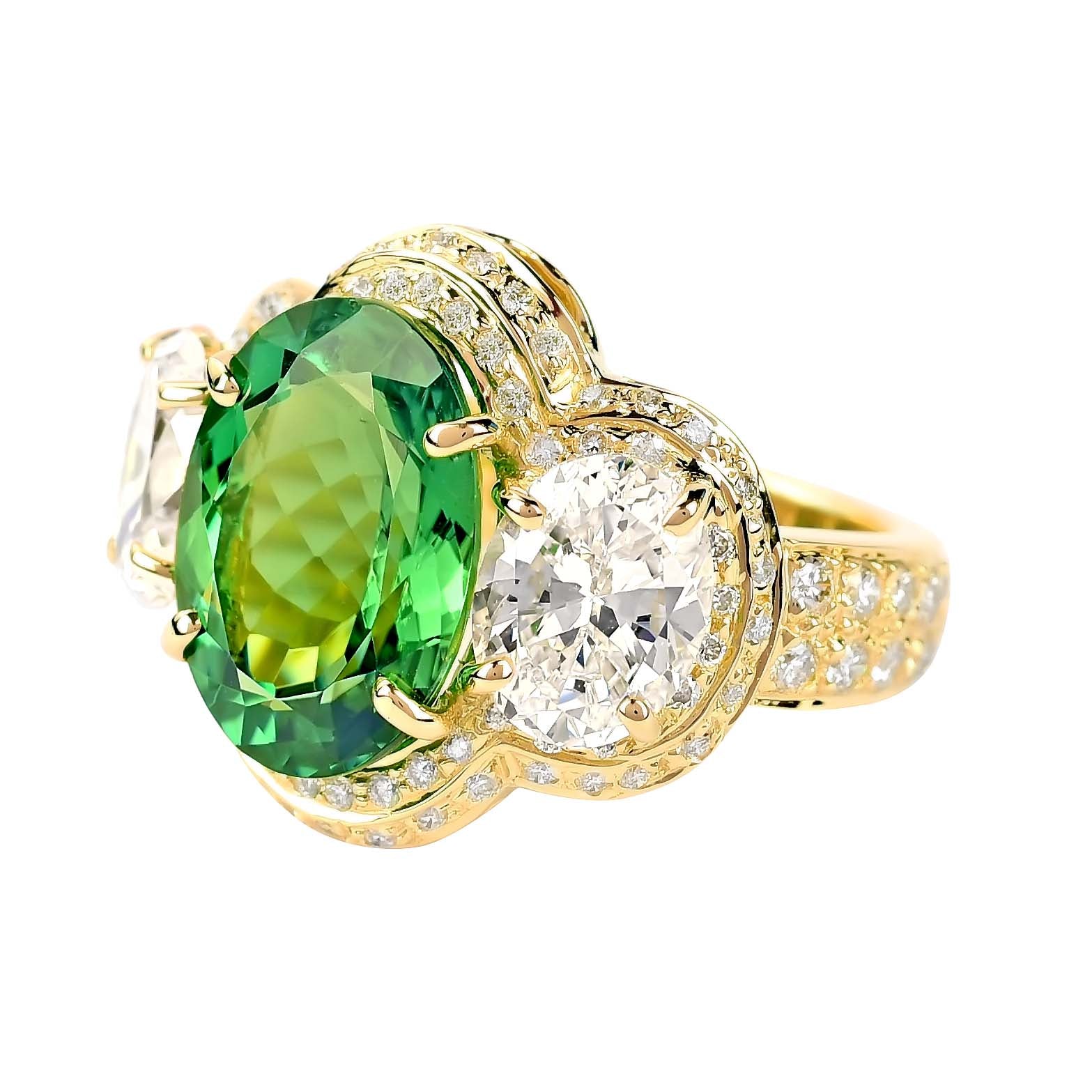 Ring - Green Tourmaline, Cubic Zirconia And Diamond | Singhvi Jewels