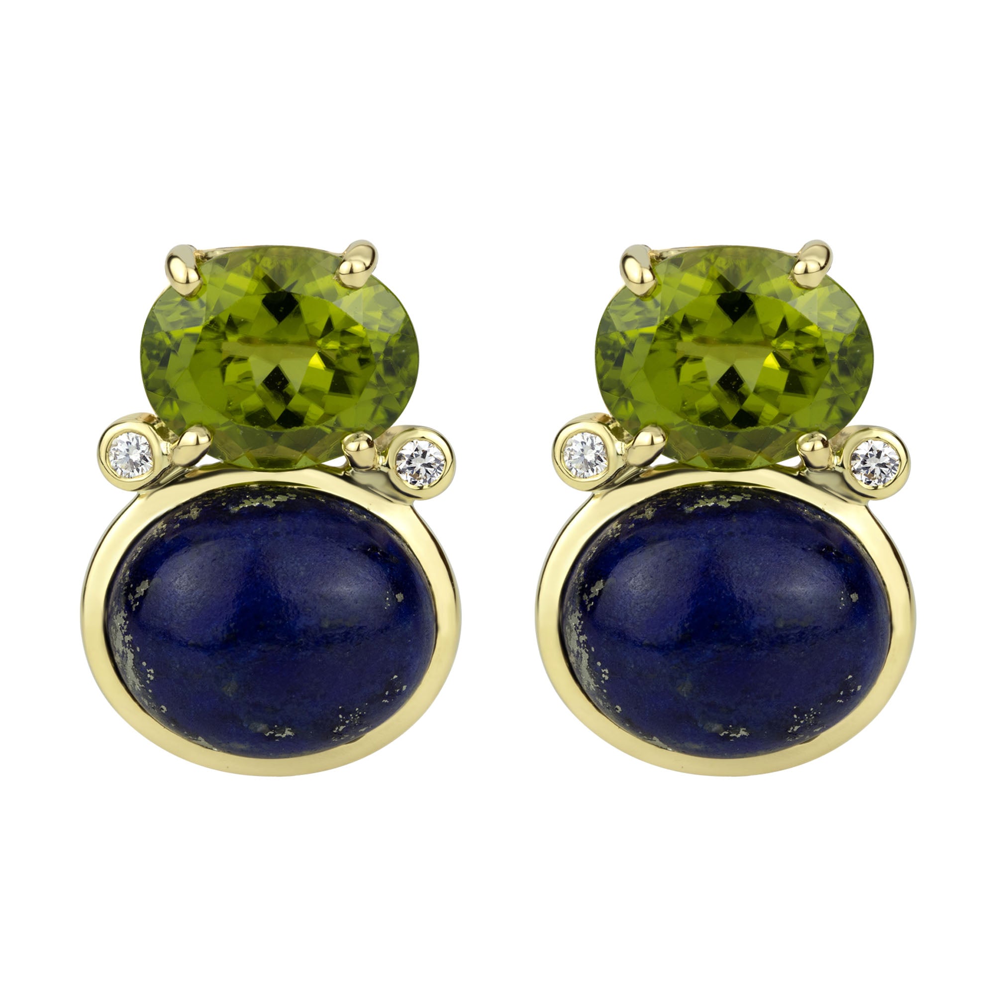 Earrings - Peridot, Lapis Lazuli And Diamond (2300E) | Singhvi Jewels