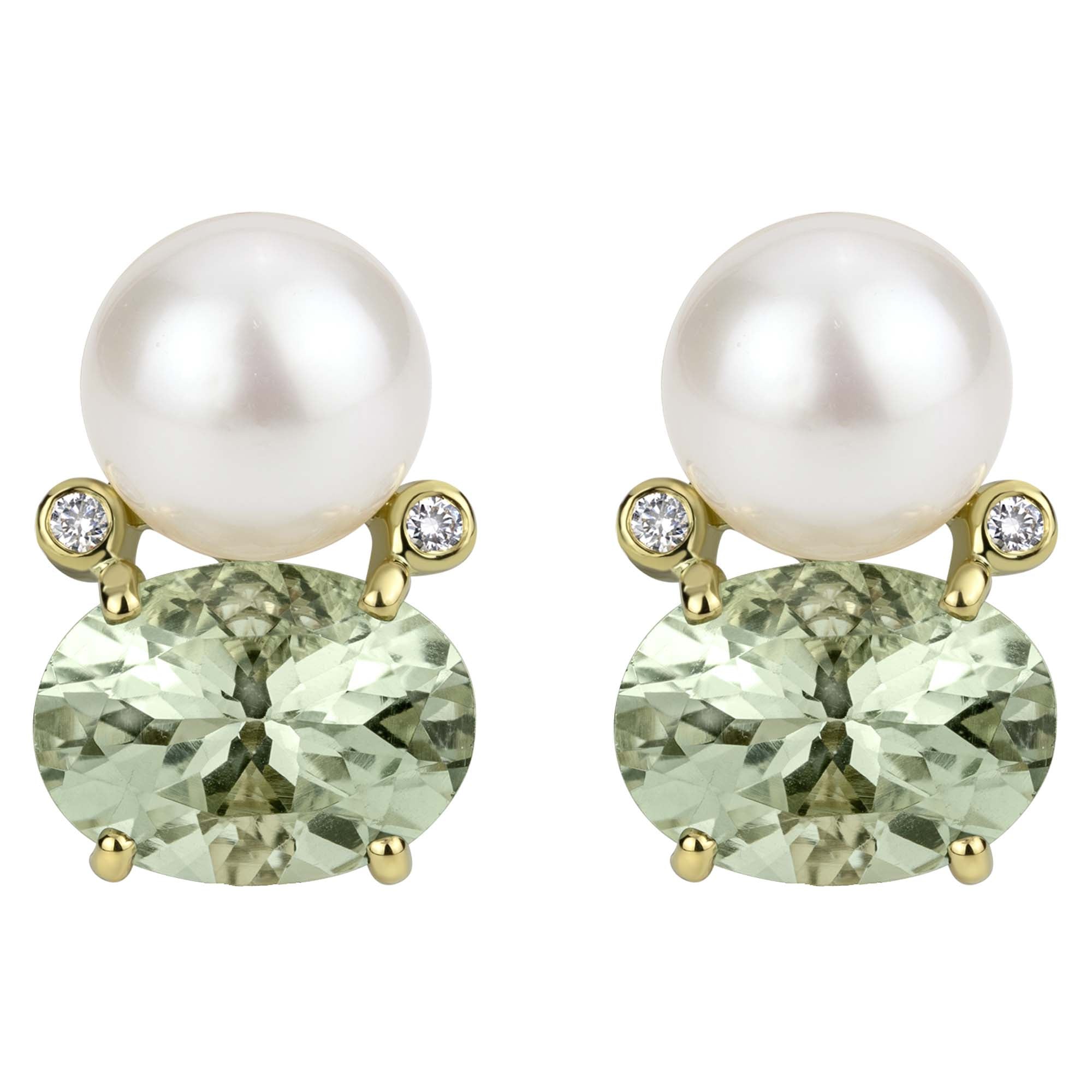 Earrings - South Sea Pearl, Green Quartz And Diamond (2302C)