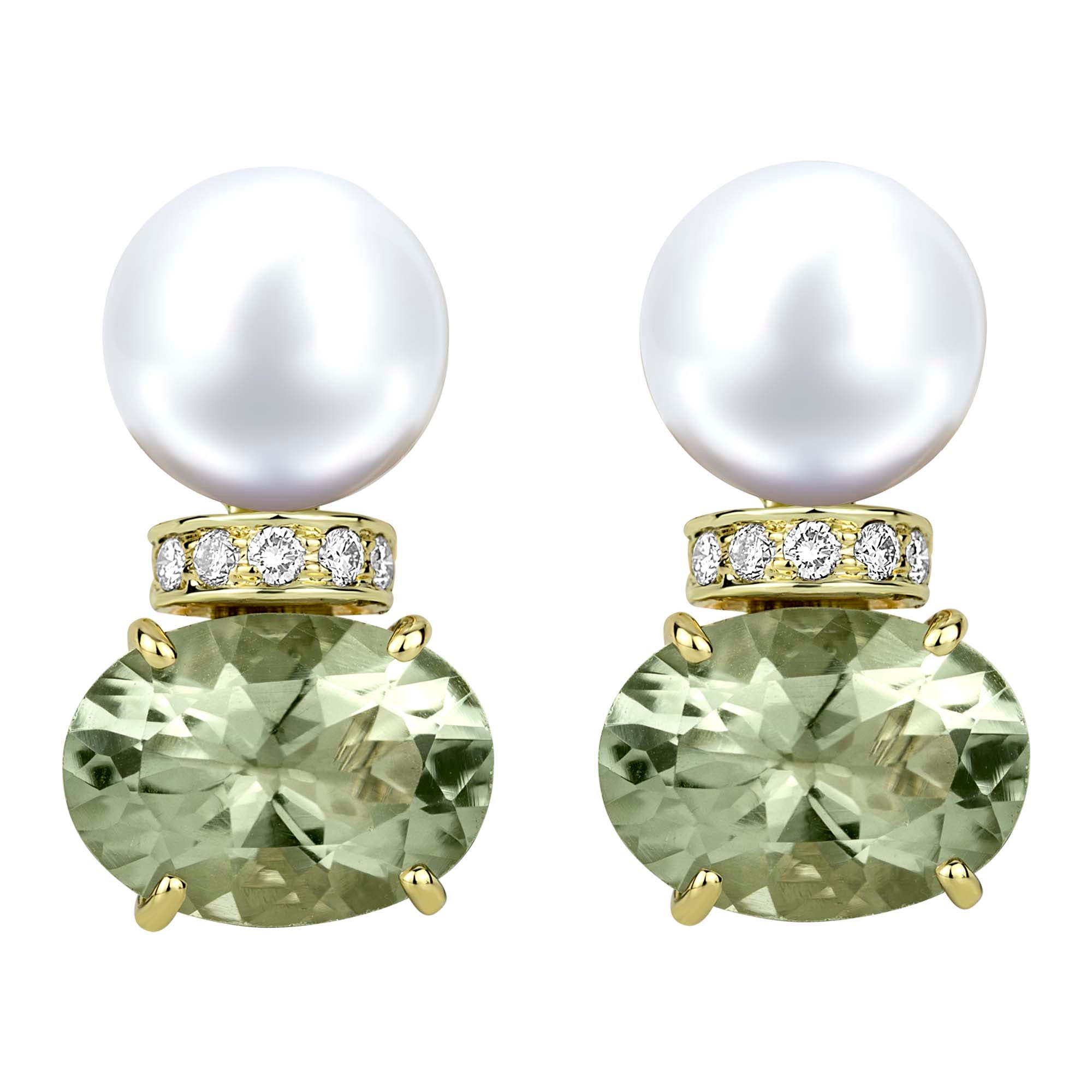 Repair - Earrings - South Sea Pearl, Green Quartz and Diamond (2310B)