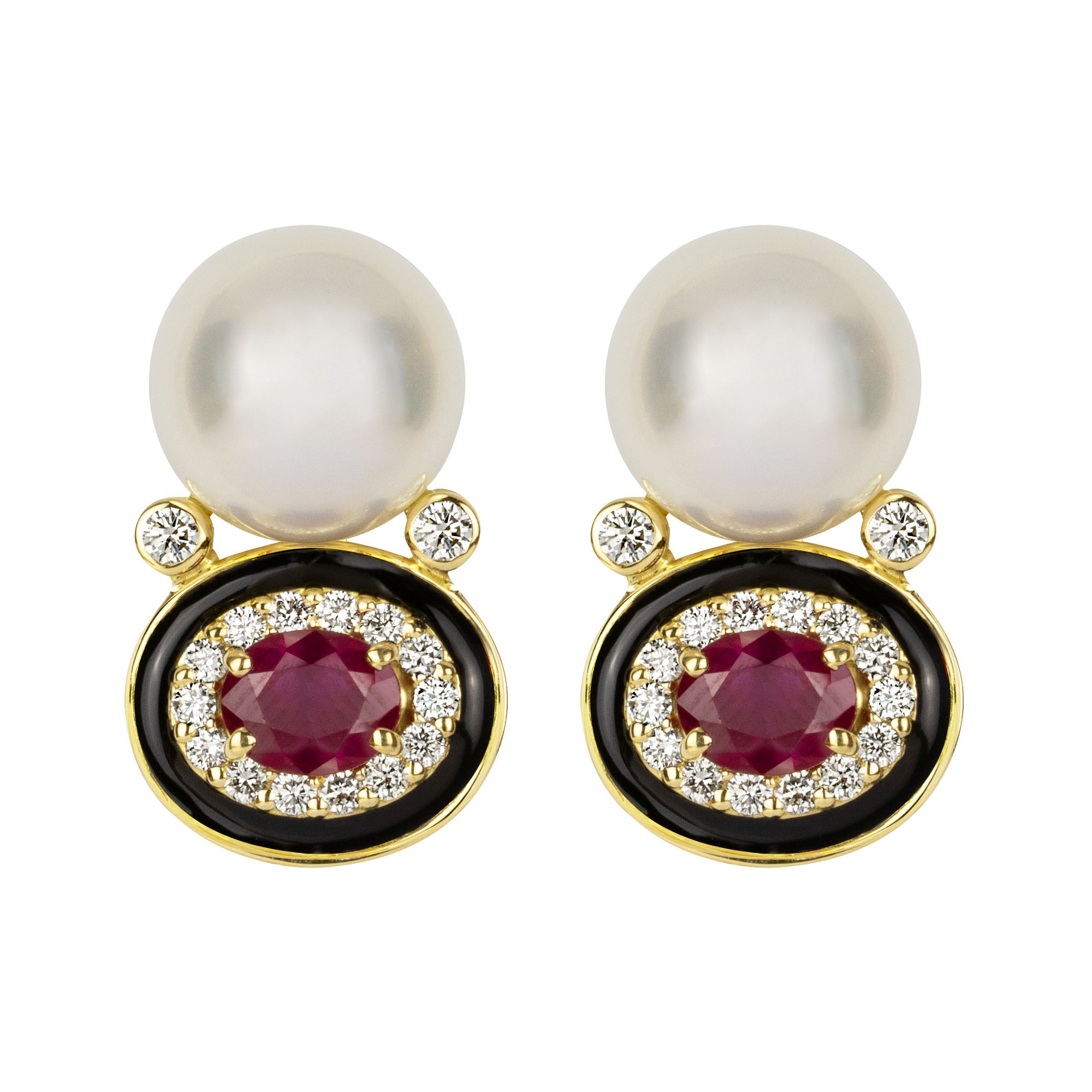 Earrings - South Sea Pearl, Ruby and Diamond (Enamel) | Singhvi Jewels