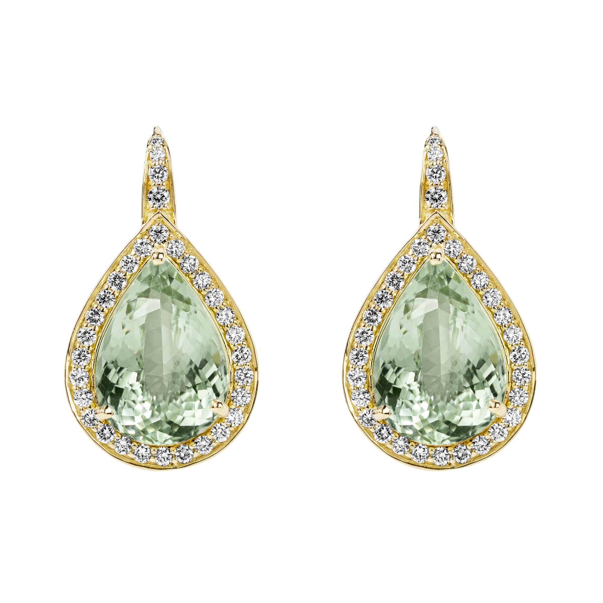 Earrings - Green Quartz And Diamond