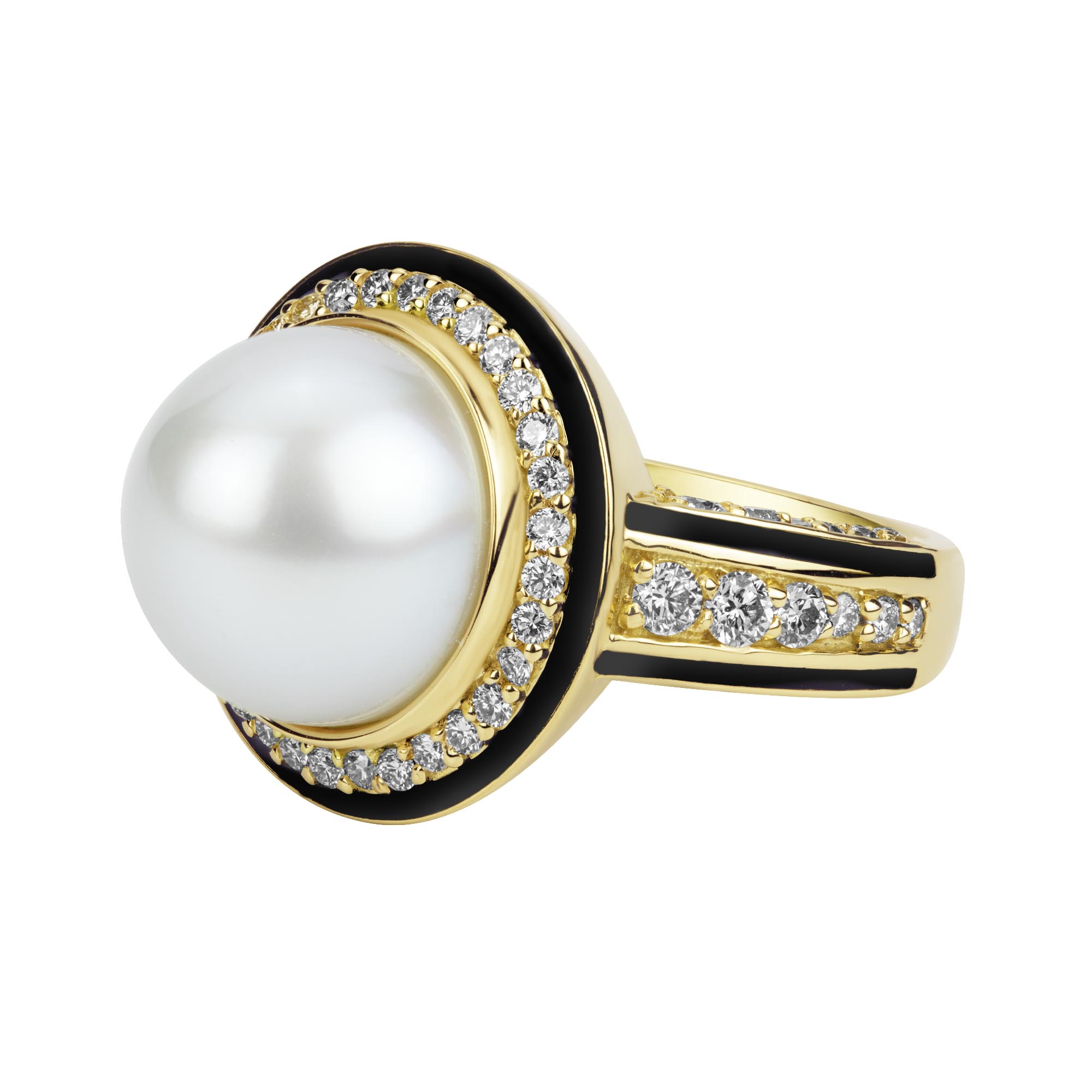 Ring - South Sea Pearl And Diamond (enamel) (2380C) | Singhvi Jewels