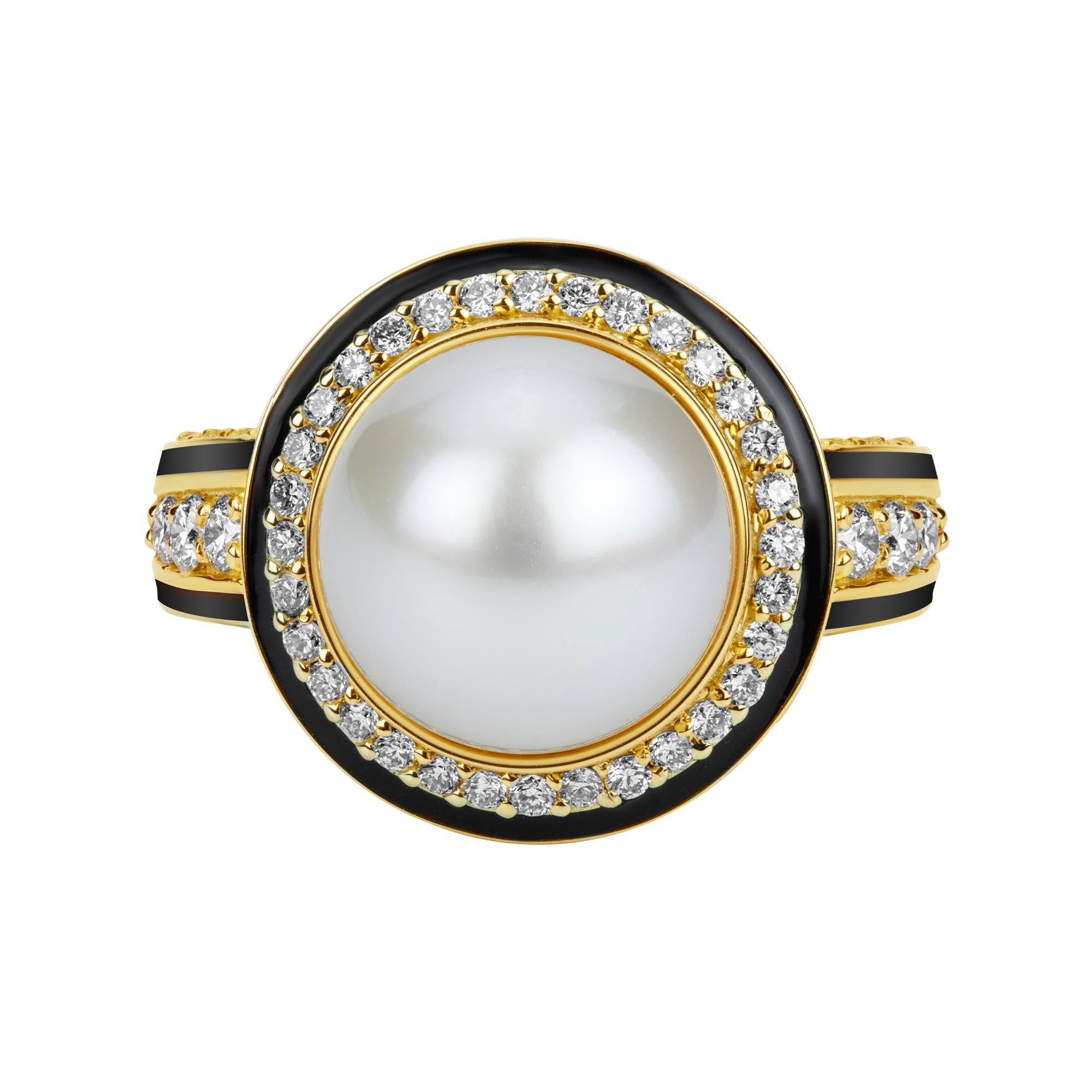 Ring - South Sea Pearl And Diamond (enamel) (2380C) | Singhvi Jewels