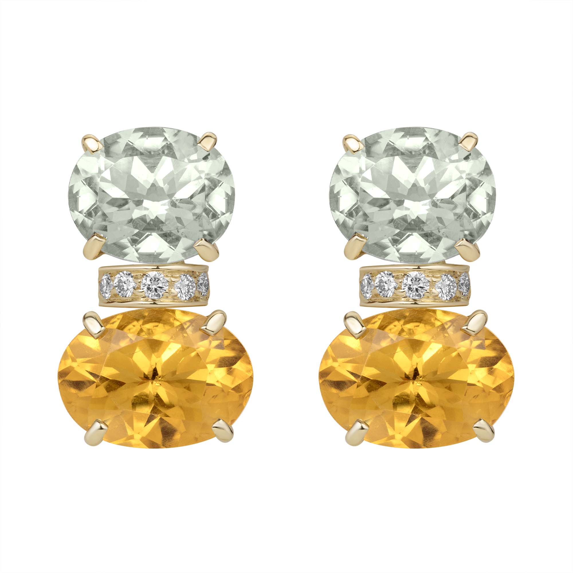 Earrings - Green Quartz, Citrine And Diamond (2382C) | Singhvi Jewels