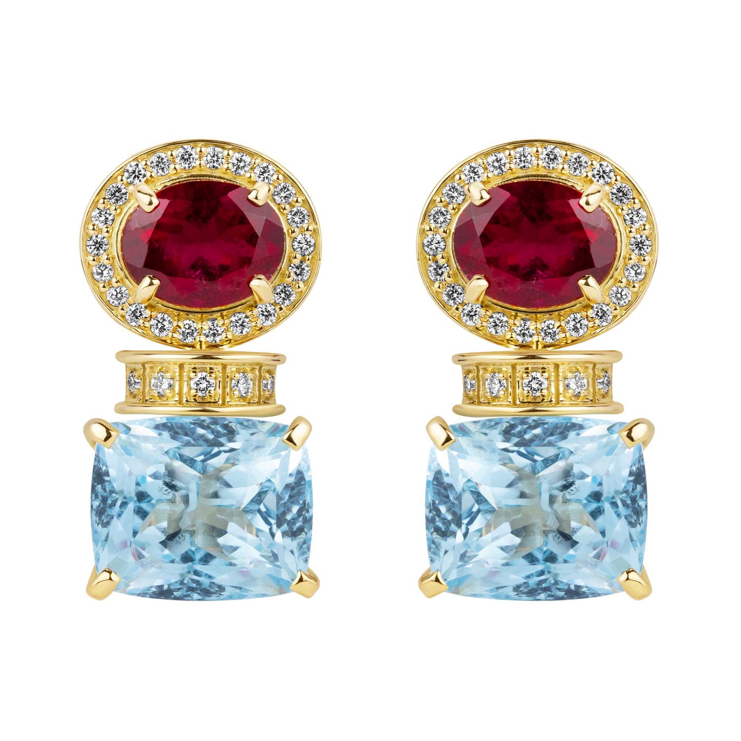 Earrings - Rubellite, Blue Topaz and Diamond | Singhvi Jewels
