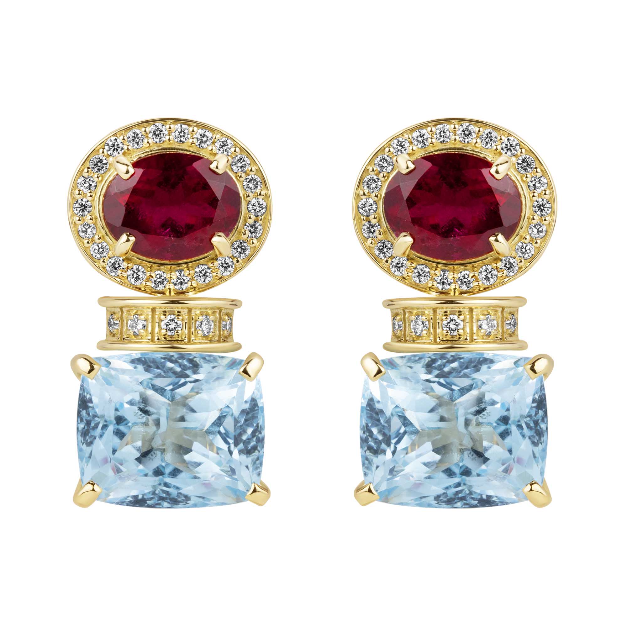 Earrings - Rubellite, Blue Topaz and Diamond | Singhvi Jewels