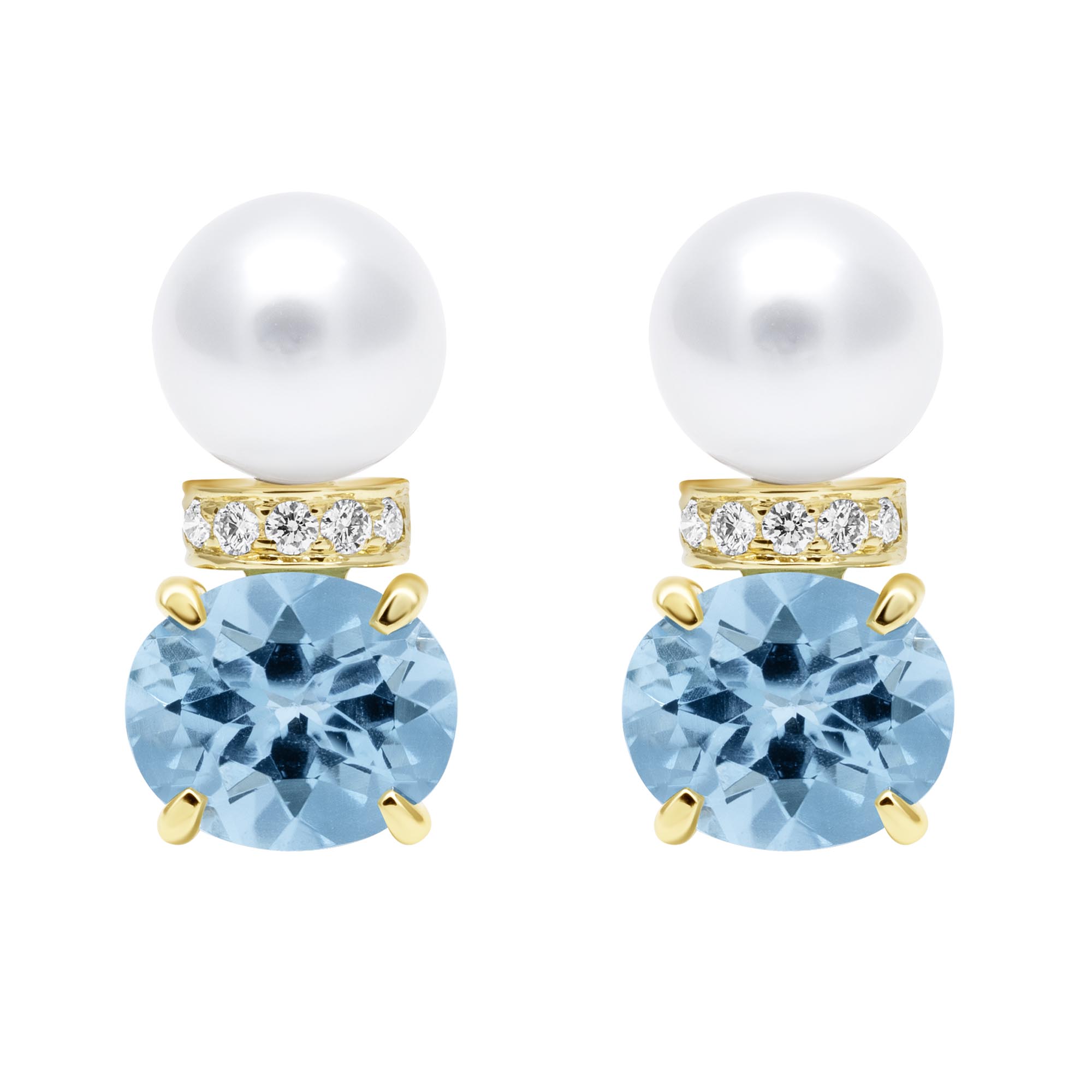 Earrings - South Sea Pearl, Blue Topaz and Diamond | Singhvi Jewels