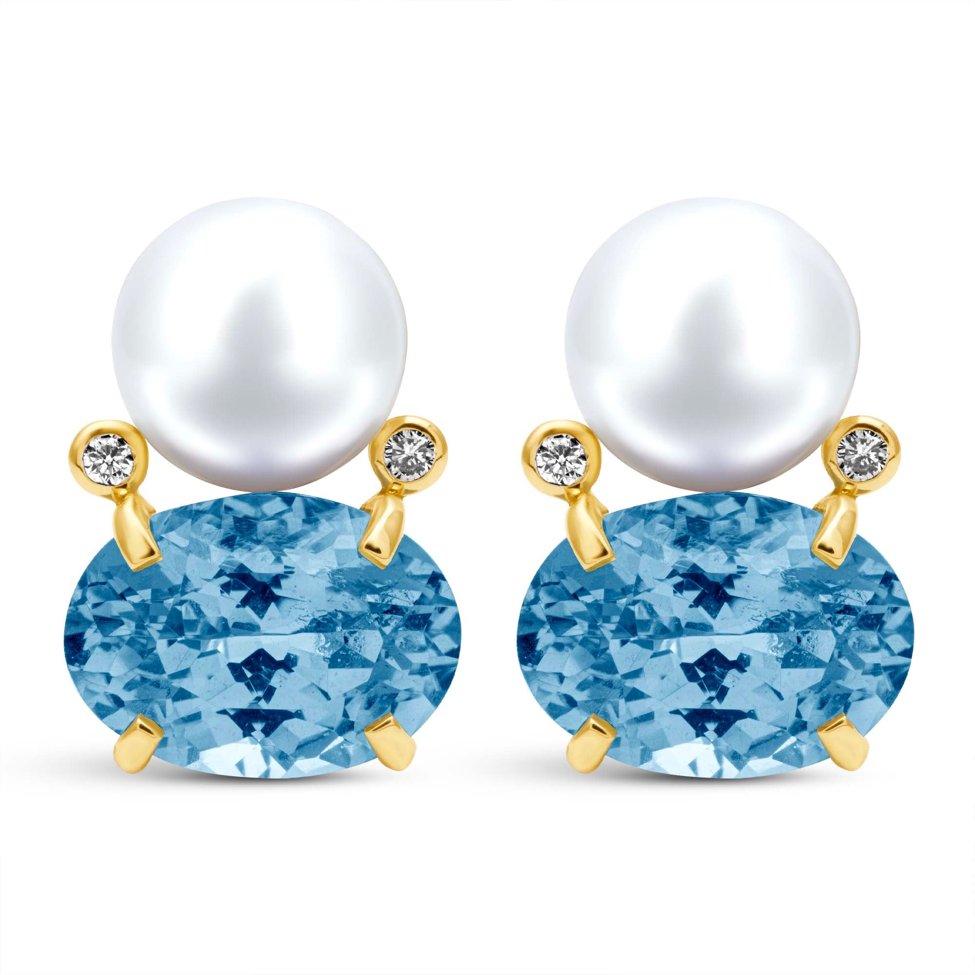 Earrings - South Sea Pearl, Blue Topaz And Diamond | Singhvi Jewels