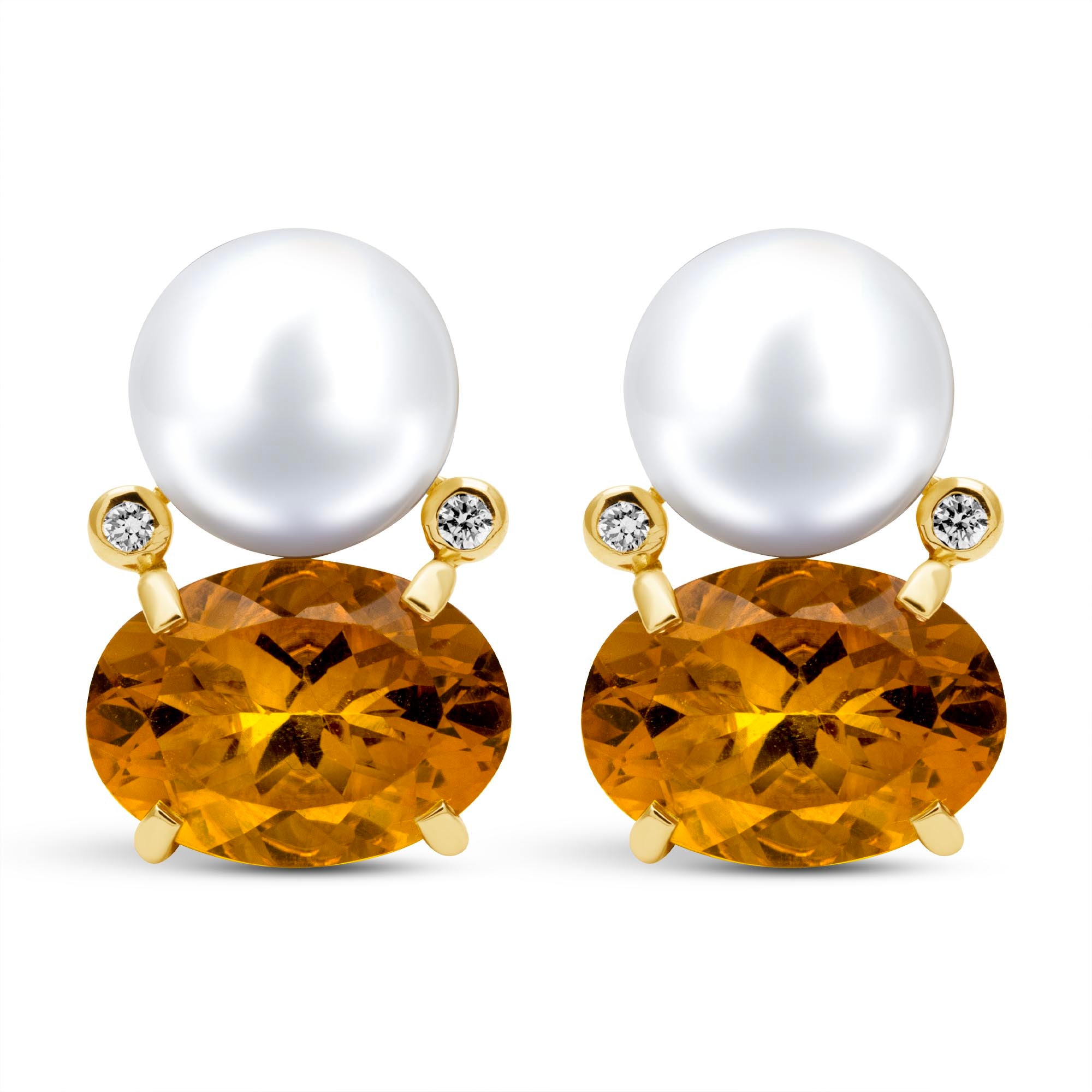 Earrings - South Sea Pearl, Citrine And Diamond