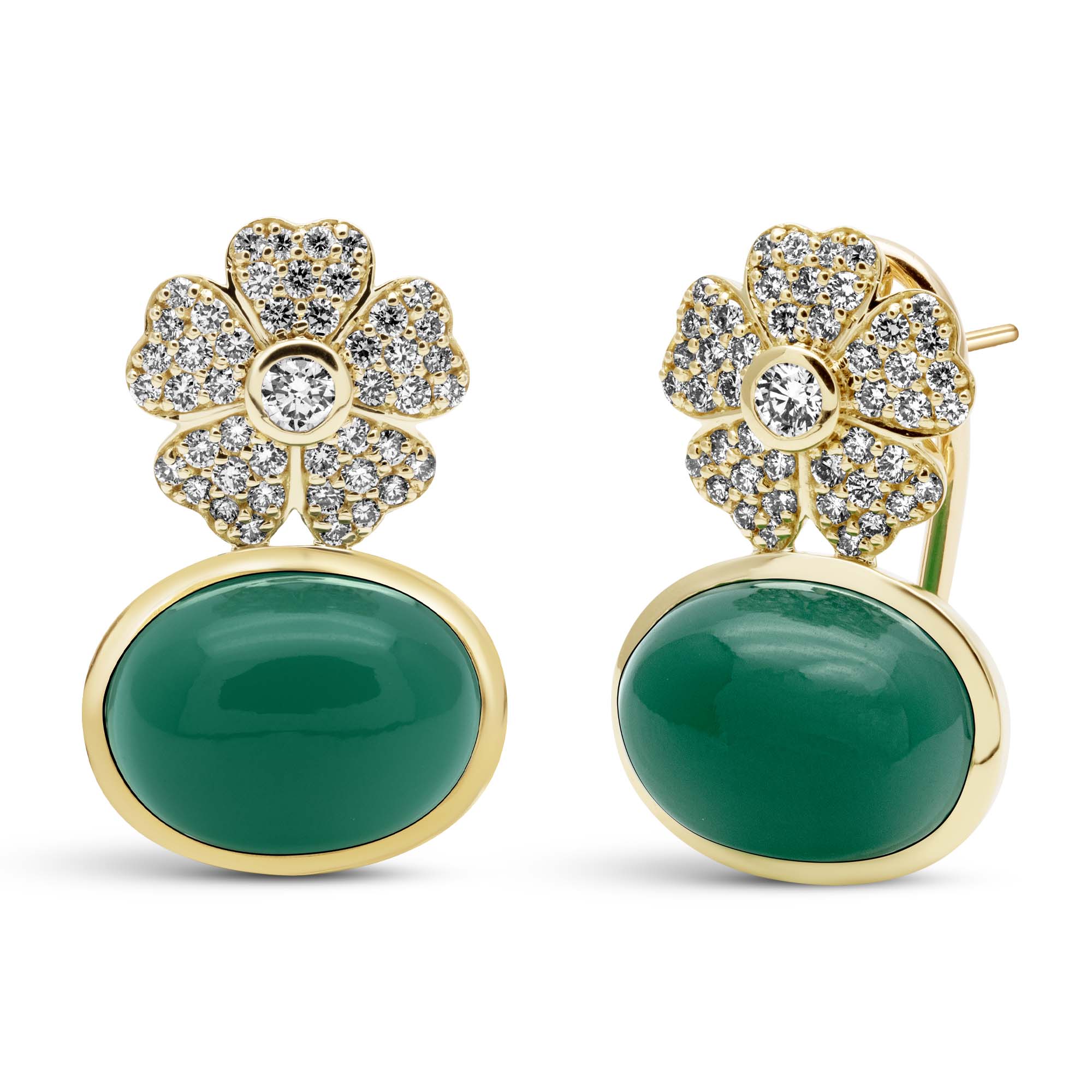 Earrings - Green Onyx And Diamond