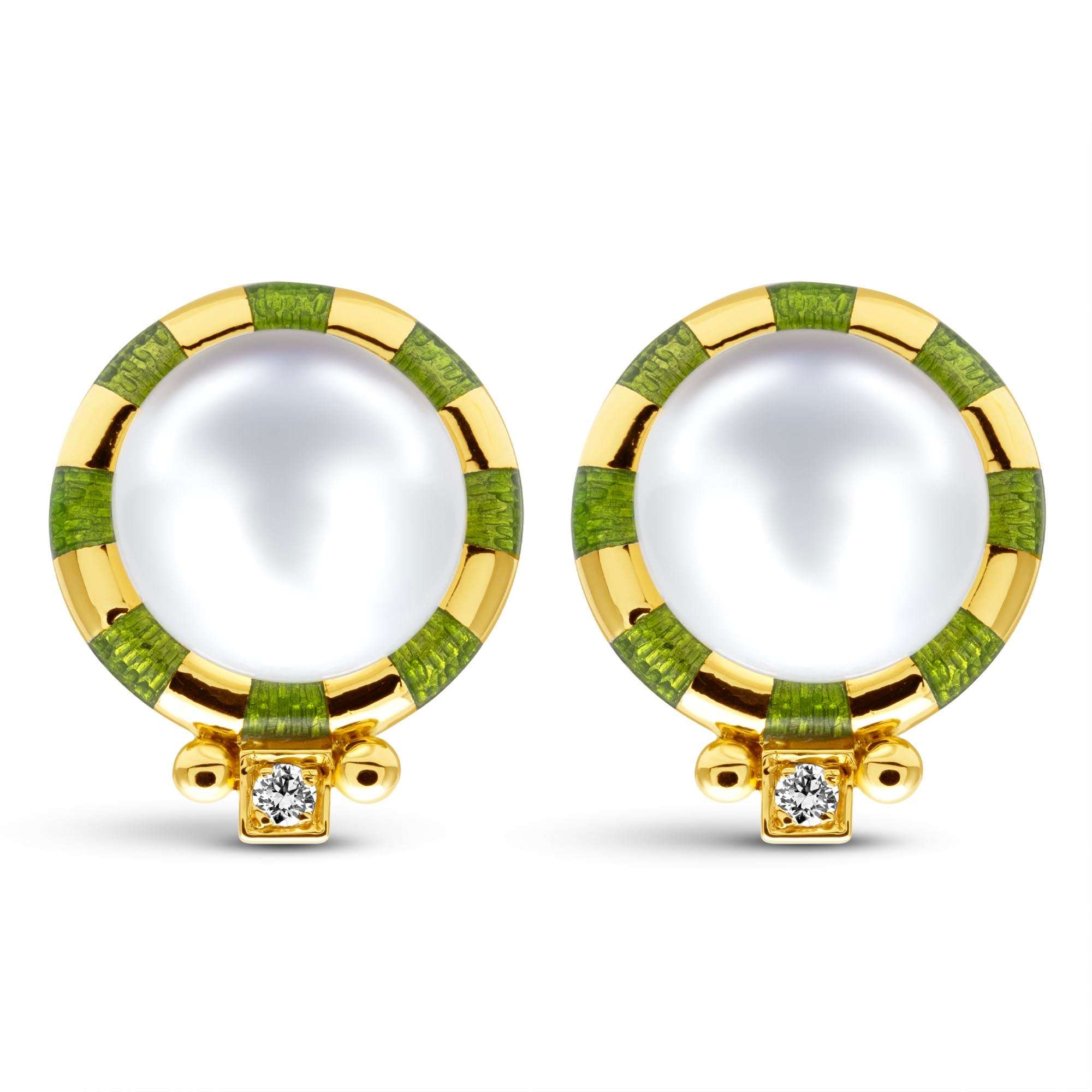 Earrings - Freshwater Pearl And Diamond (Enamel)