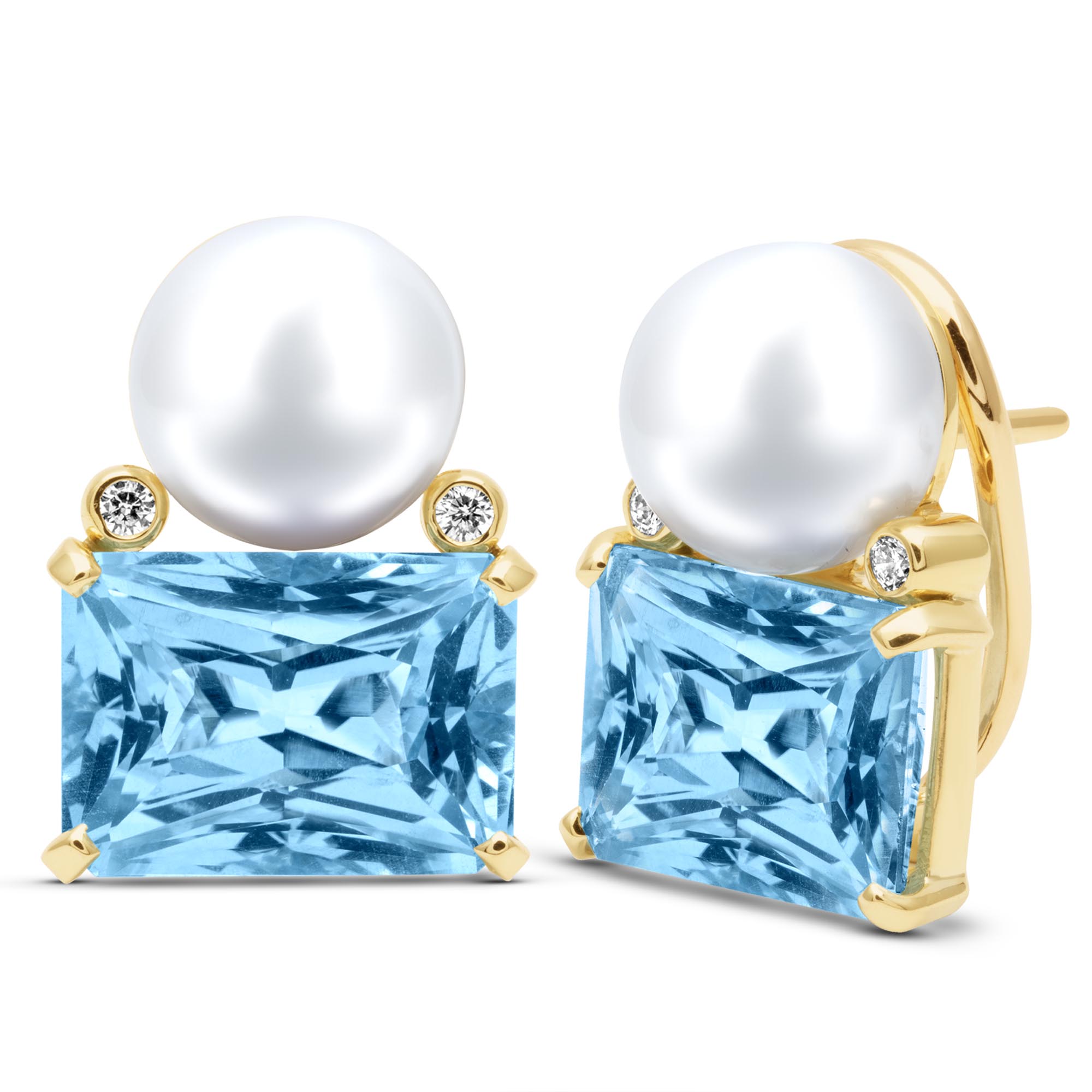 Earrings - South Sea Pearl, Blue Topaz And Diamond