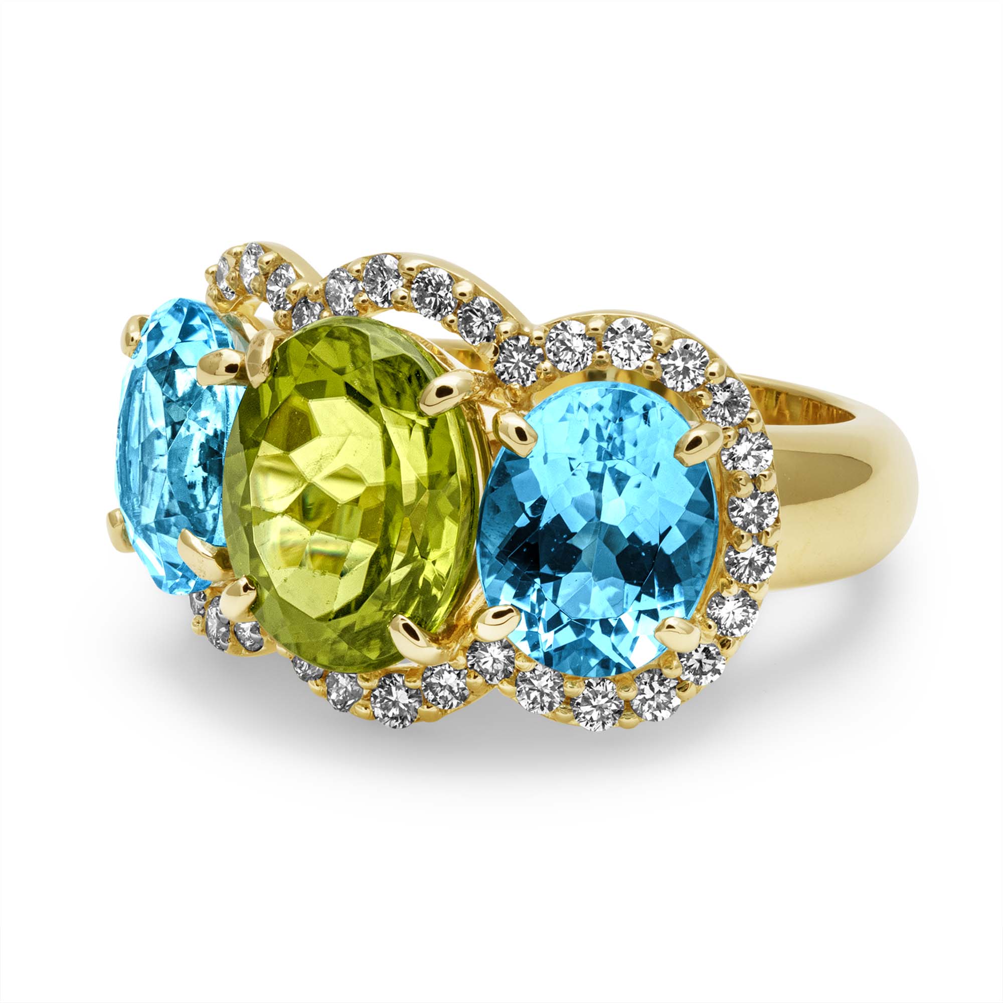 Ring - Blue Topaz, Peridot And Diamond (2456B)