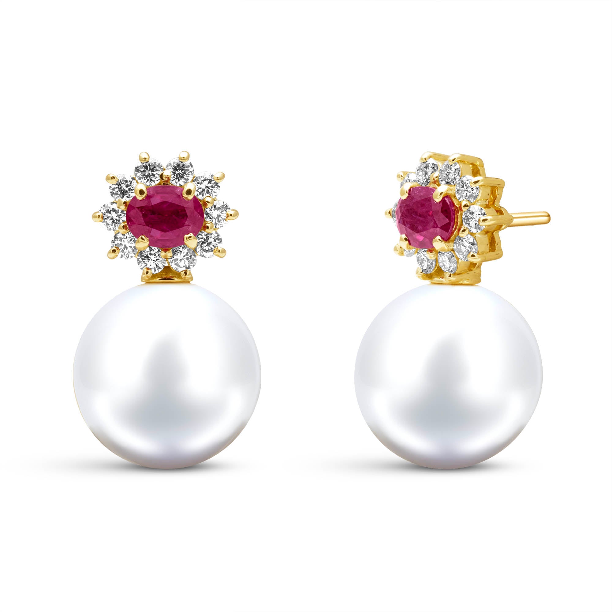 Earrings - South Sea Pearl, Ruby And Diamond