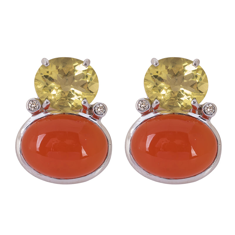 Repair - Earrings - Cornelian, Lemon Quartz And Diamond (264CS)