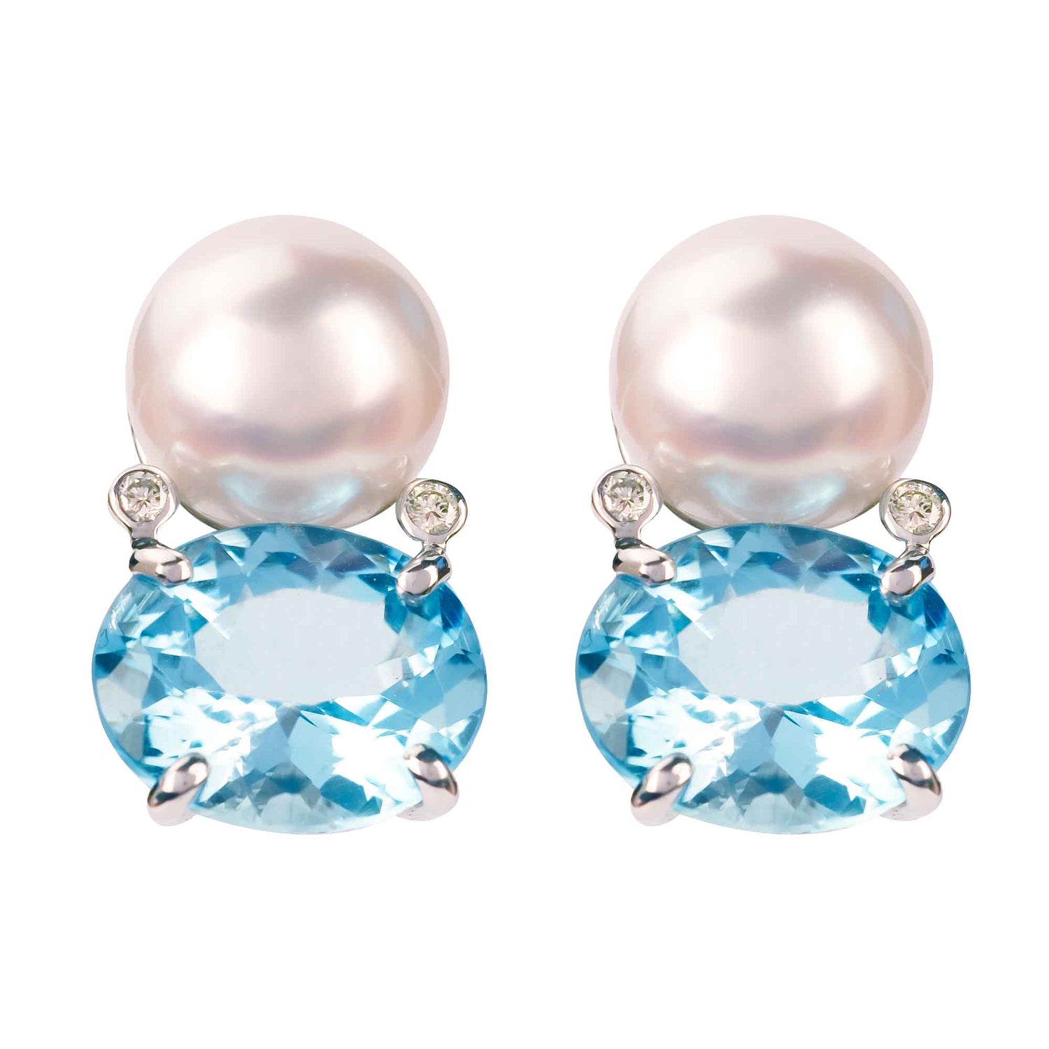 Earrings - Blue Topaz, South Sea Pearl and Diamond | Singhvi Jewels