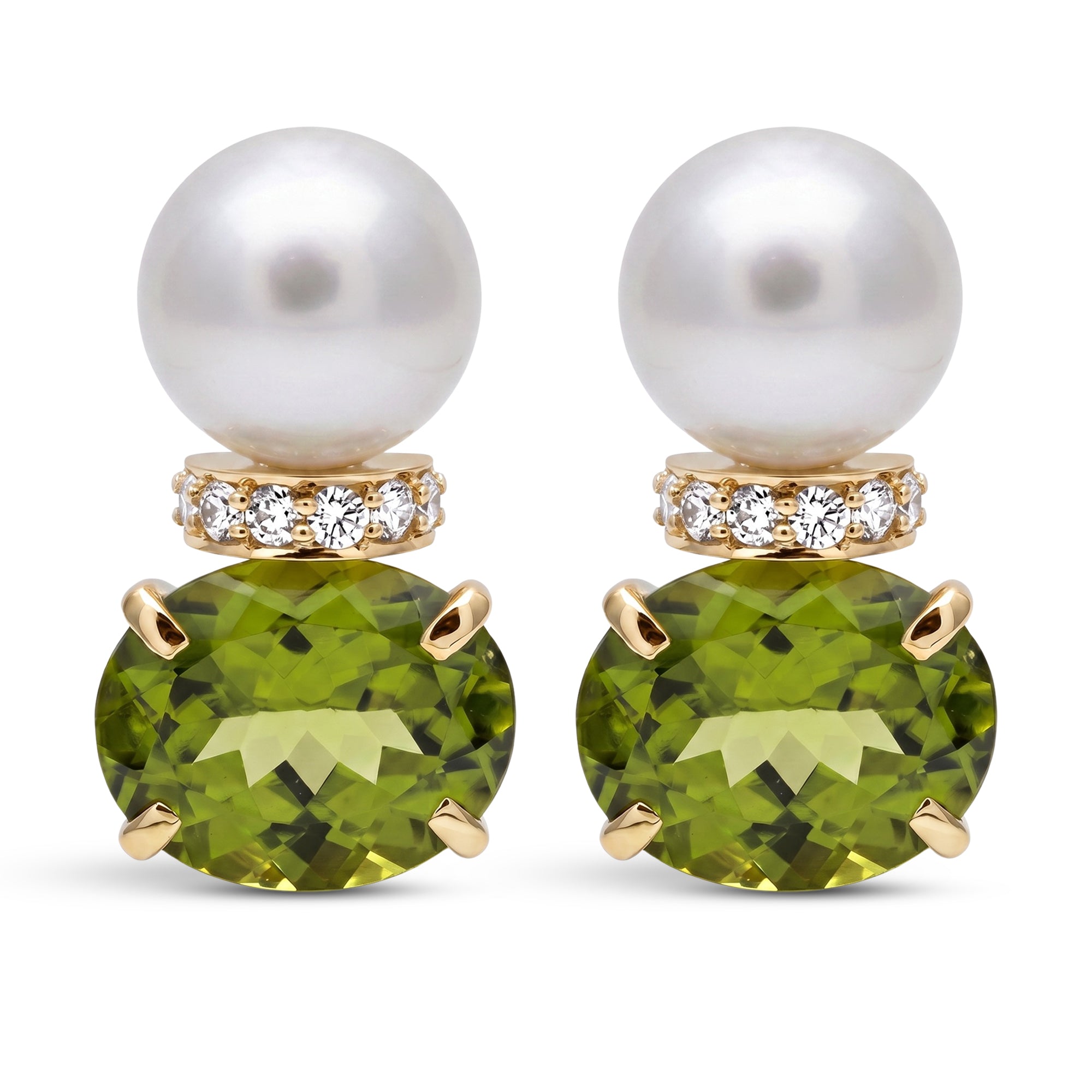 Earrings - Peridot, South Sea Pearl And Diamond | Singhvi Jewels