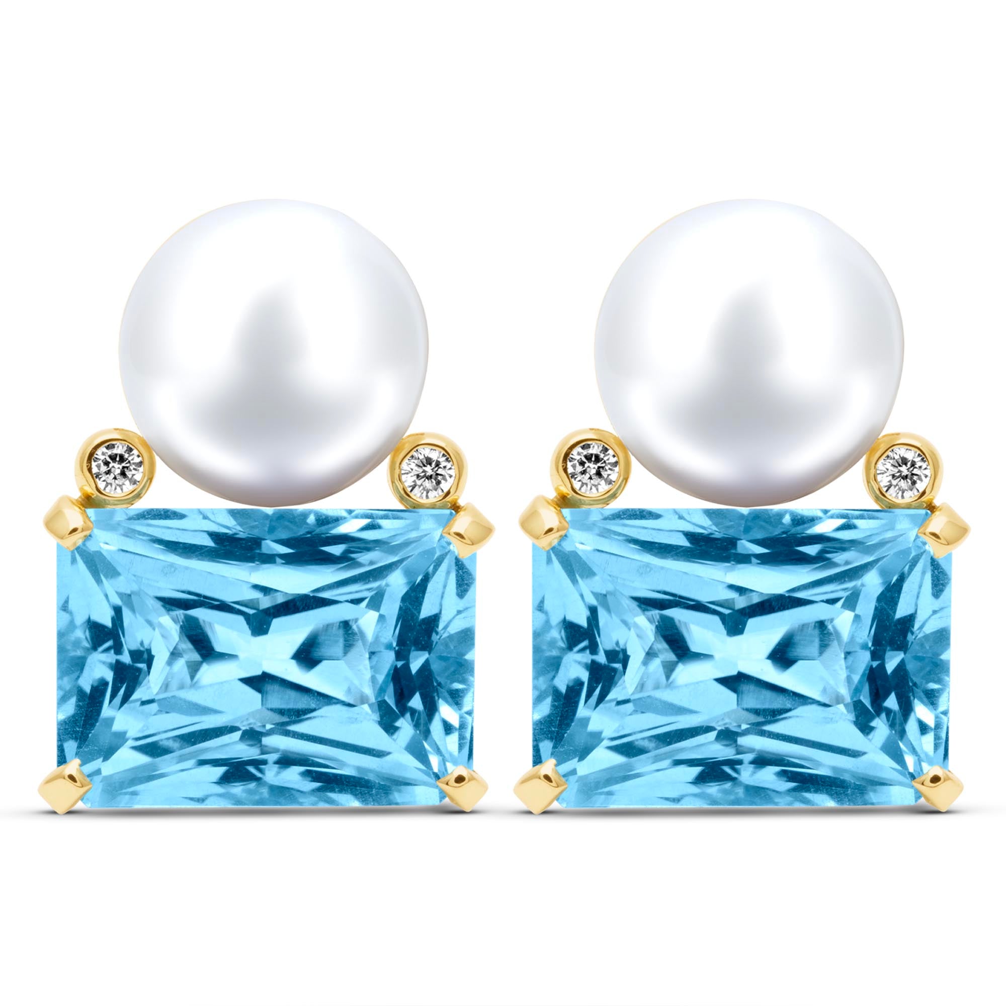 Earrings - South Sea Pearl, Blue Topaz And Diamond | Singhvi Jewels