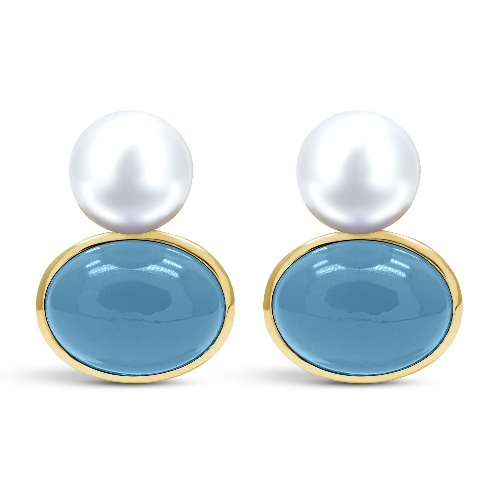 Earrings - Chalcedony And South Sea Pearl In 18K Gold | Singhvi Jewels