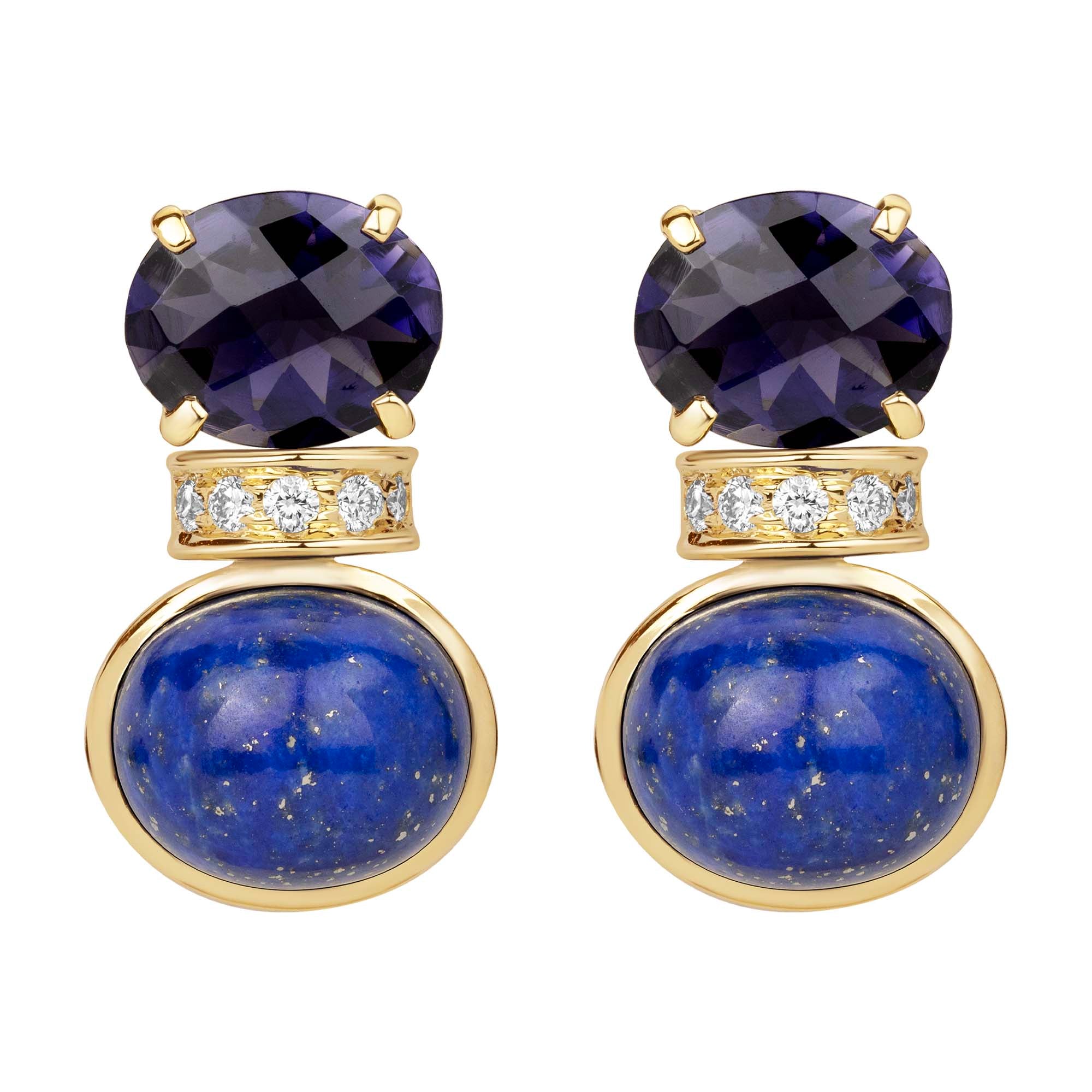 Earrings - Iolite, Diamond and Lapis Lazuli | Singhvi Jewels