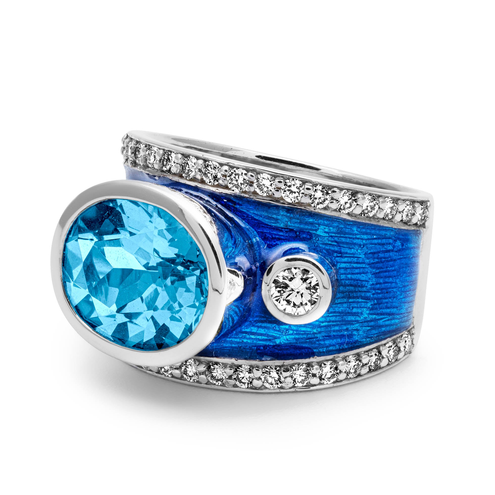 Ring - Blue Topaz And Diamond (Enamel)