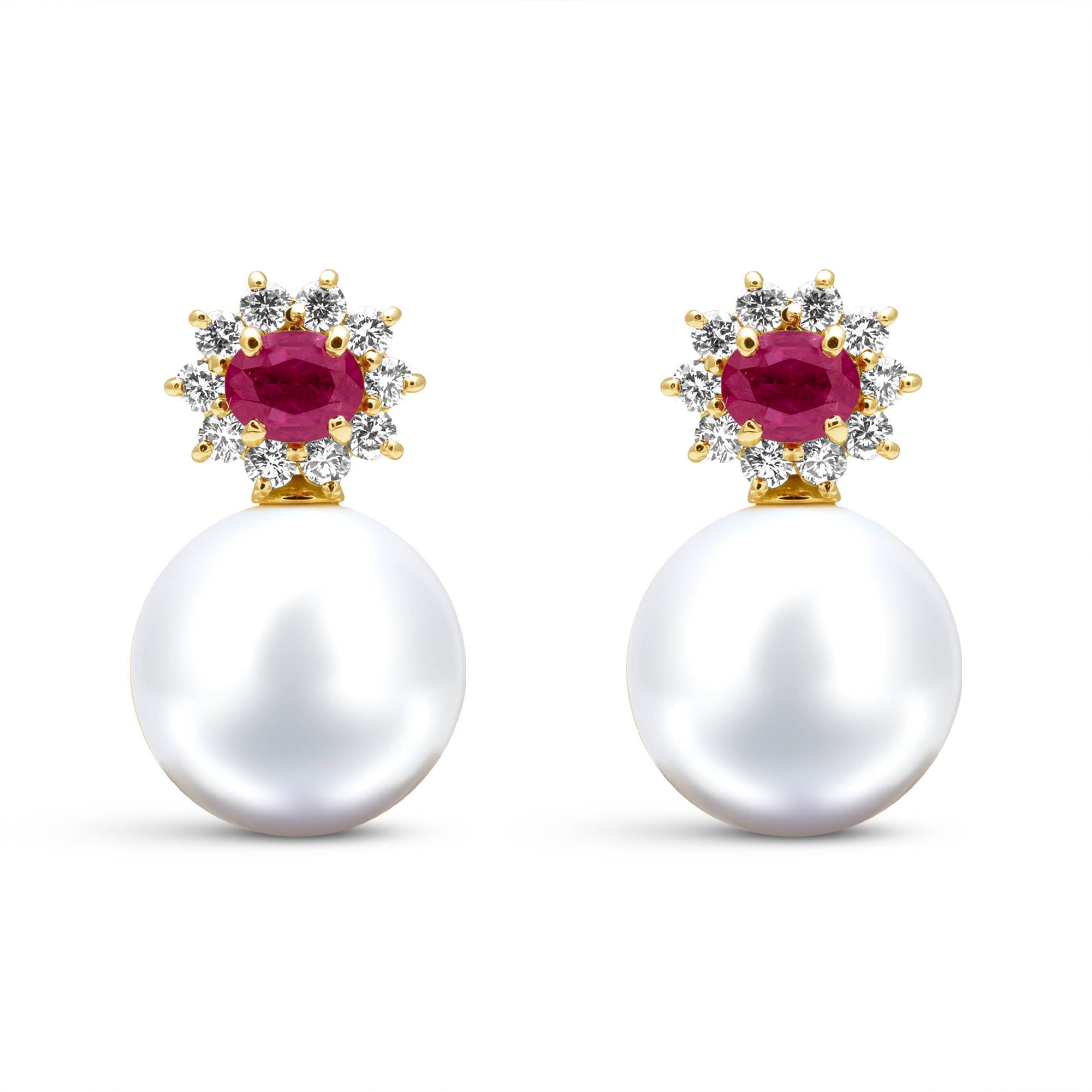 Earrings - South Sea Pearl, Ruby And Diamond | Singhvi Jewels