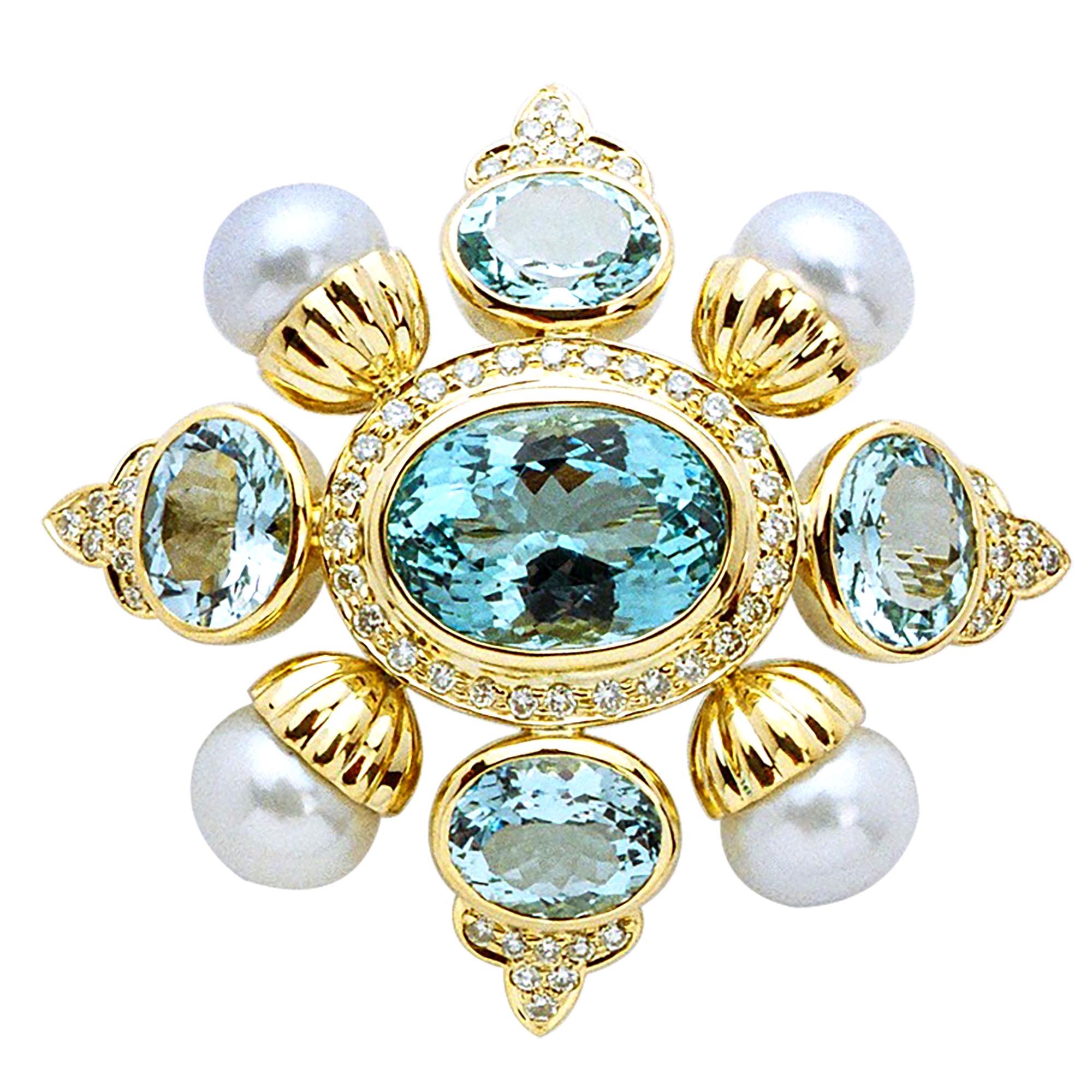 Brooch - Aquamarine, Pearl and Diamond | Singhvi Jewels