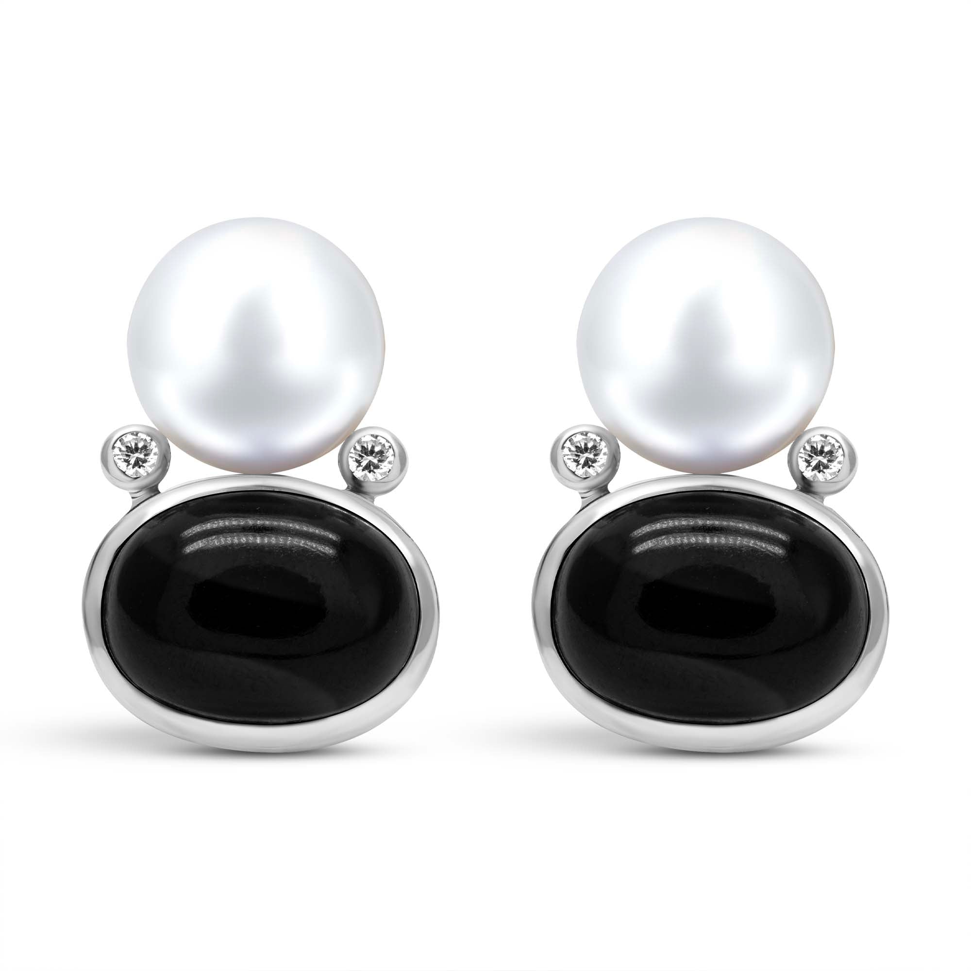 Earrings - Fresh Water Pearl, Black Onyx And Diamond (331FS) | Singhvi Jewels