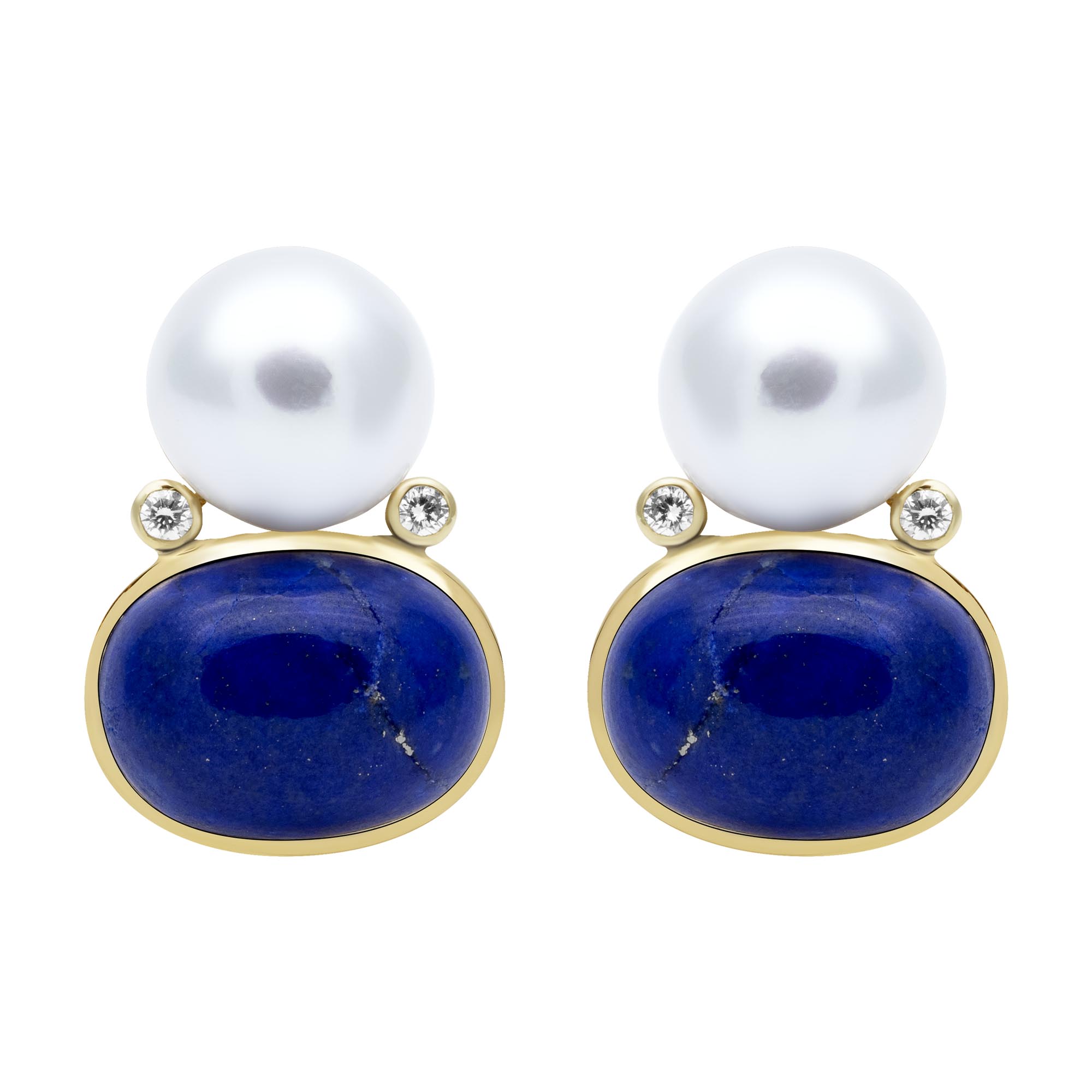 Earrings - South Sea Pearl, Lapiz Lazulli and Diamond | Singhvi Jewels
