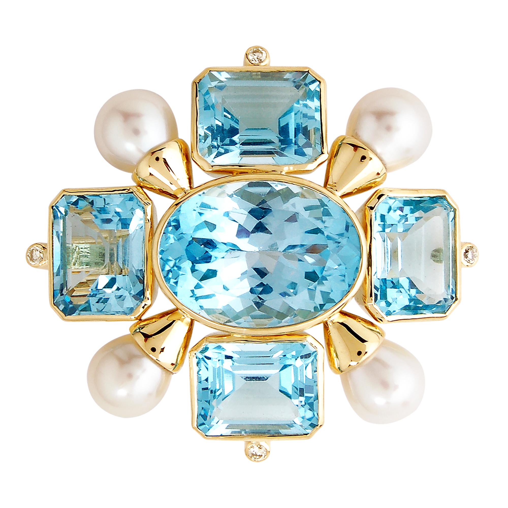 Brooch - Blue Topaz, Pearl and Diamond | Singhvi Jewels