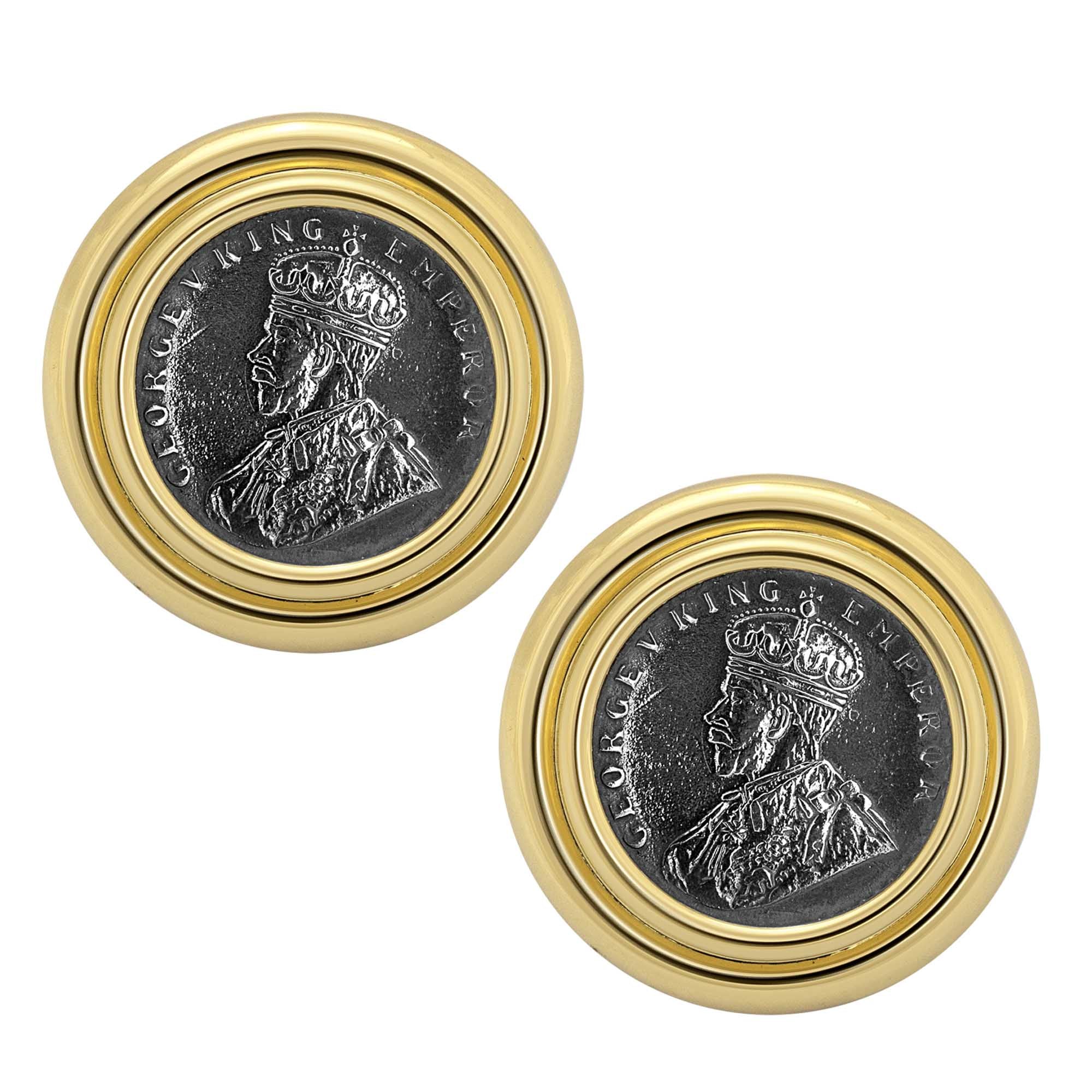 Earrings - Silver Coin In Gold (57AM) | Singhvi Jewels