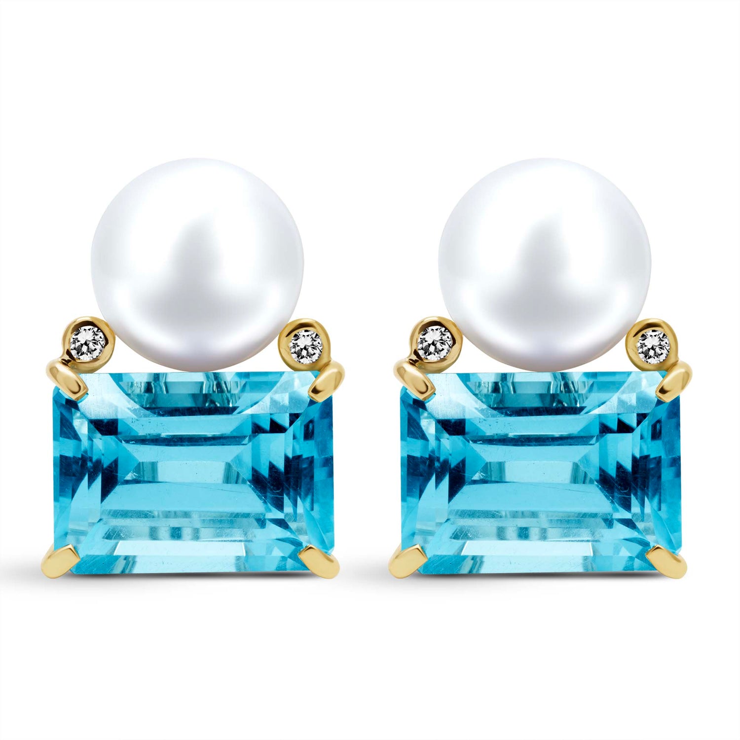 Earrings - South Sea Pearl, Bluetopaz and Diamond | Singhvi Jewels