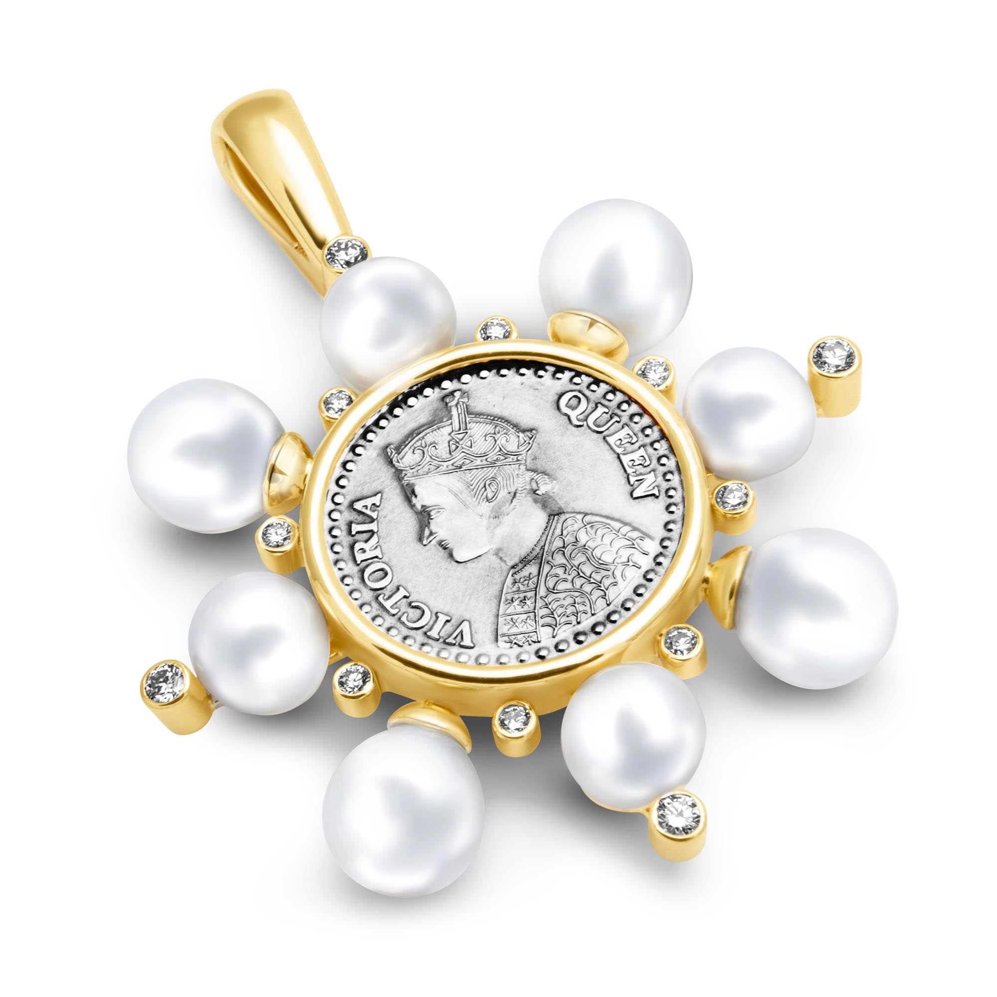 Pendant - Silver Coin, South Sea Pearl And Diamond