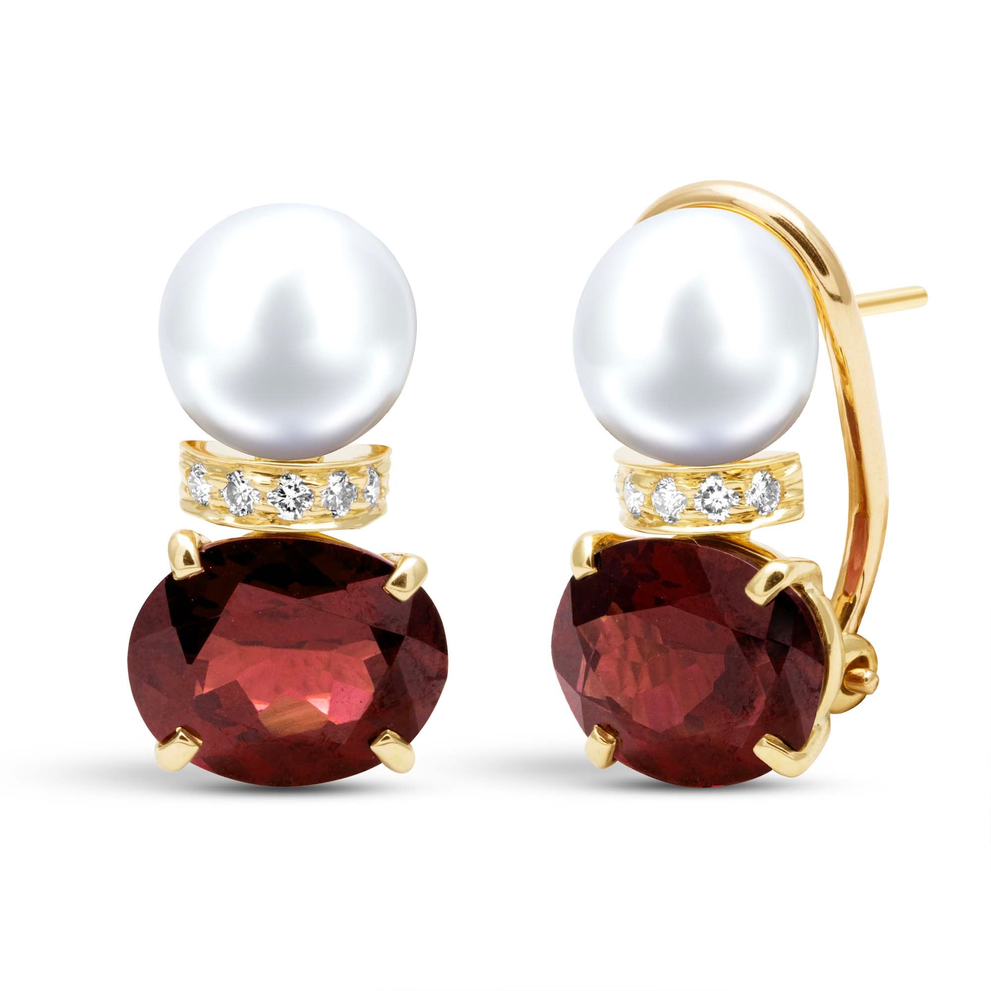 Earrings - South Sea Pearl, Rubellite And Diamond | Singhvi Jewels