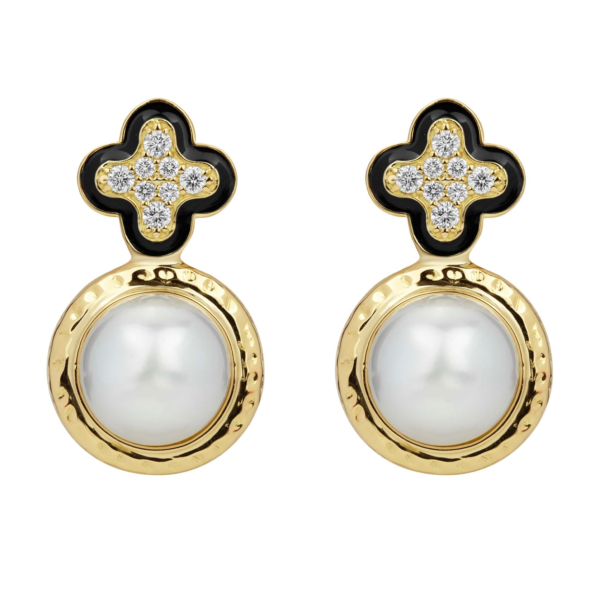 Earrings - South Sea Pearl And Diamond (enamel) (2382A) | Singhvi Jewels